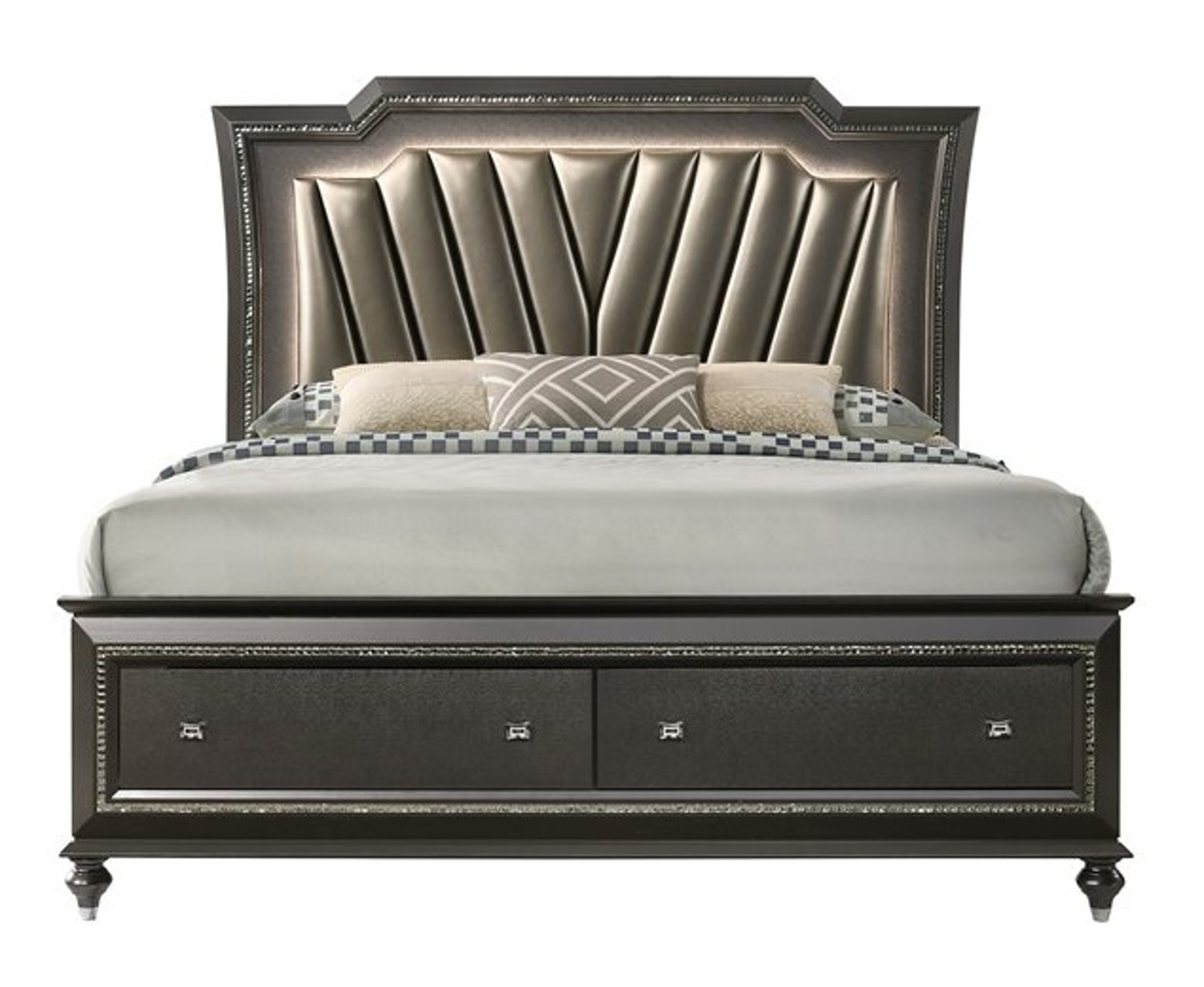 ACME Kaitlyn Eastern King Bed, PU  Metallic Gray (1Set/4Ctn) 27277EK-CASAINC