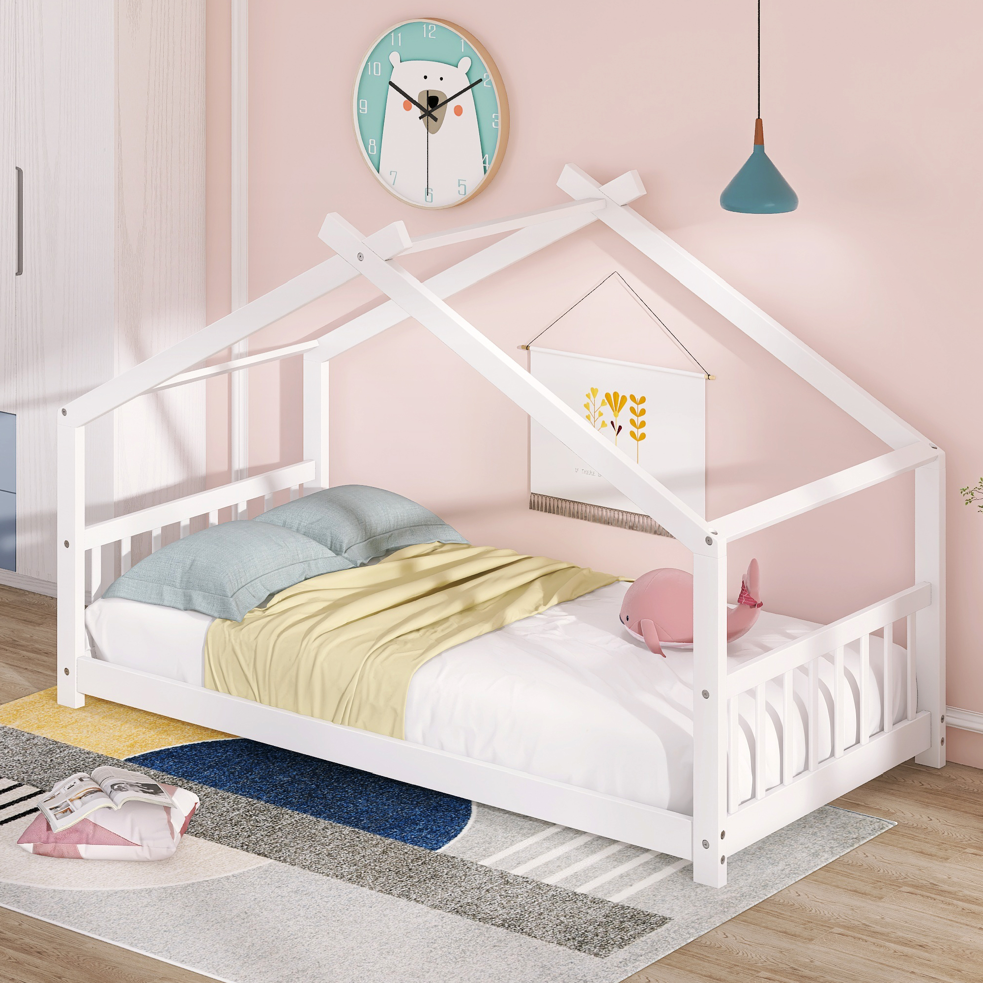Twin Size House Bed Wood Bed White