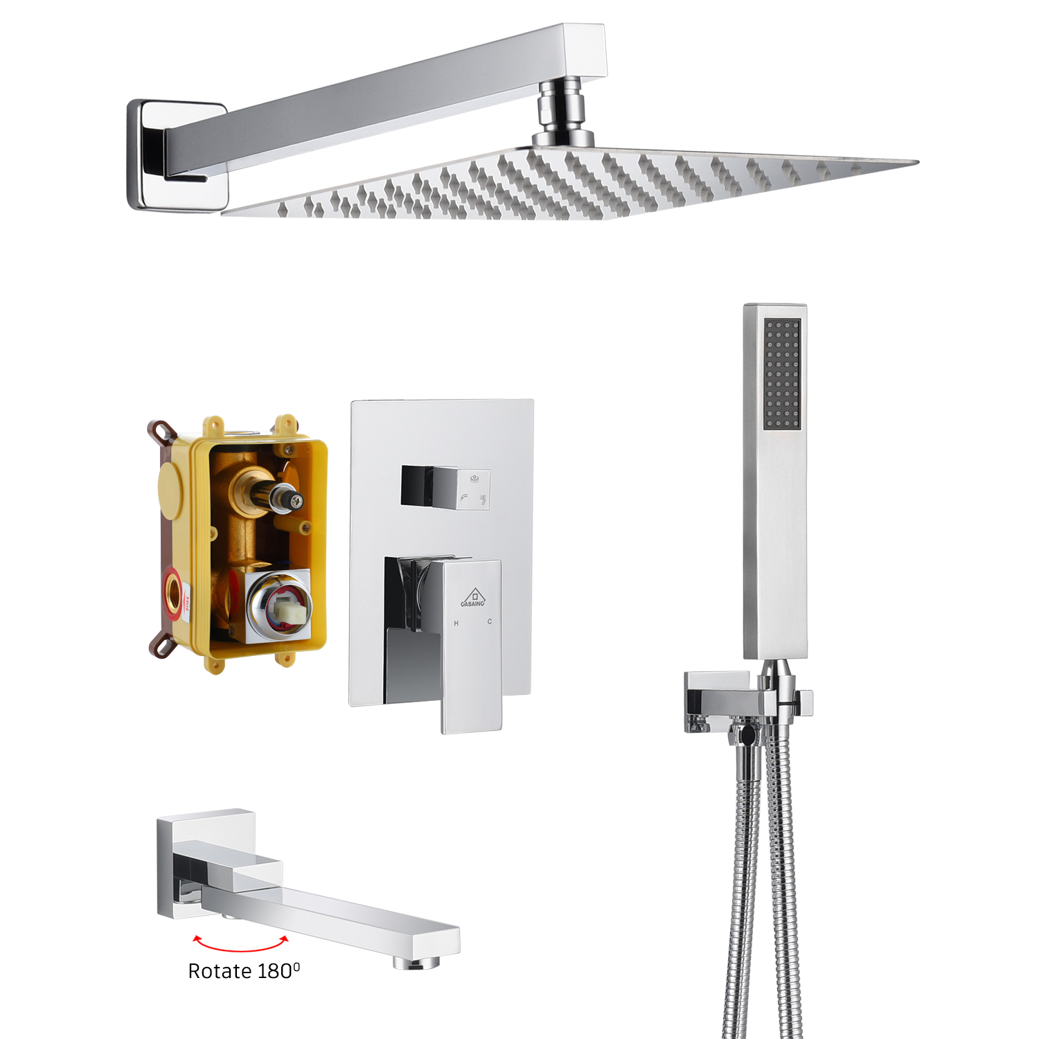 10" Wall Mounted Dual Shower Head Rain Shower System with Tub Spout