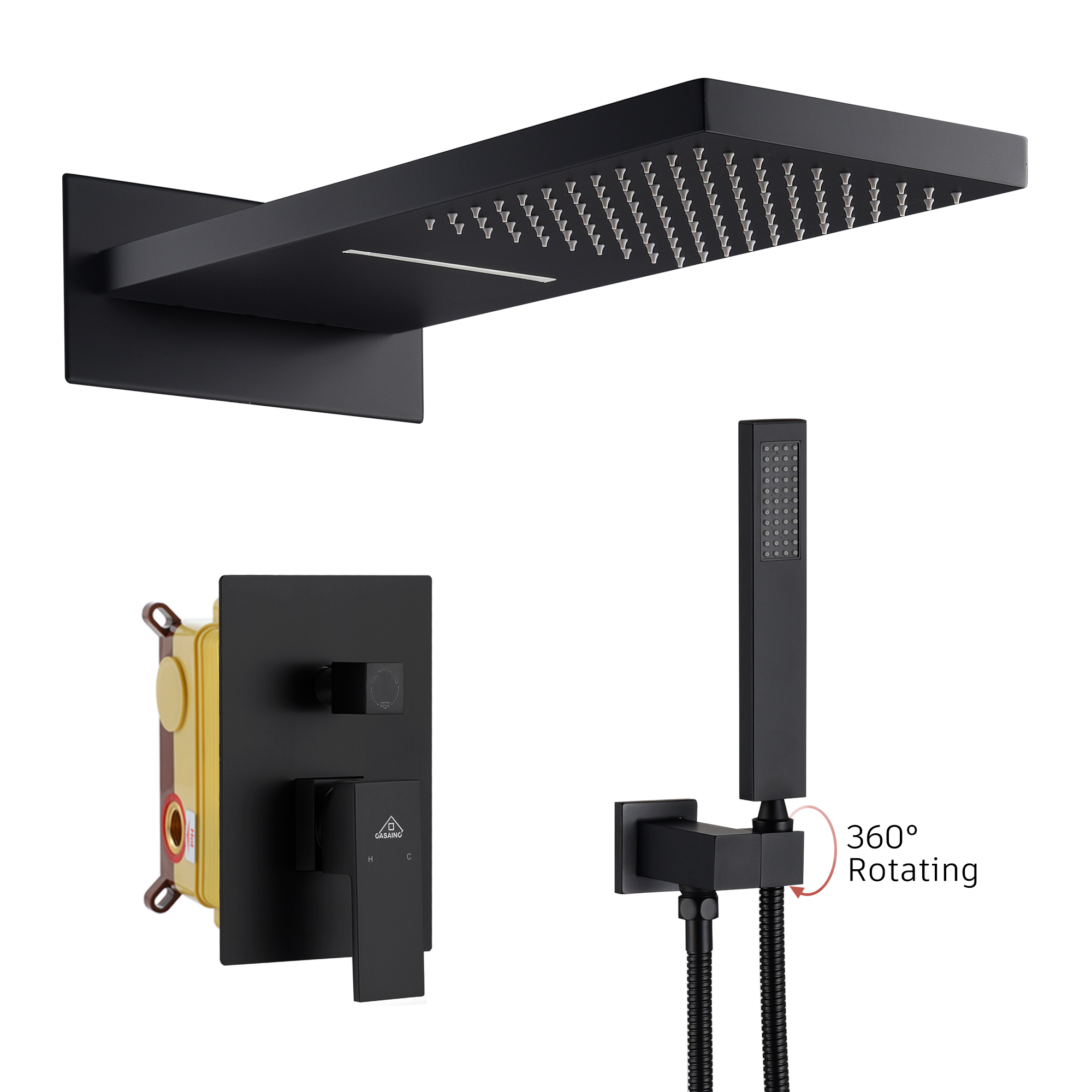 22-in Wall Mounted Shower System With Handheld Shower Head & Waterfall Shower Head, bathroom style with cpuc certification installation
