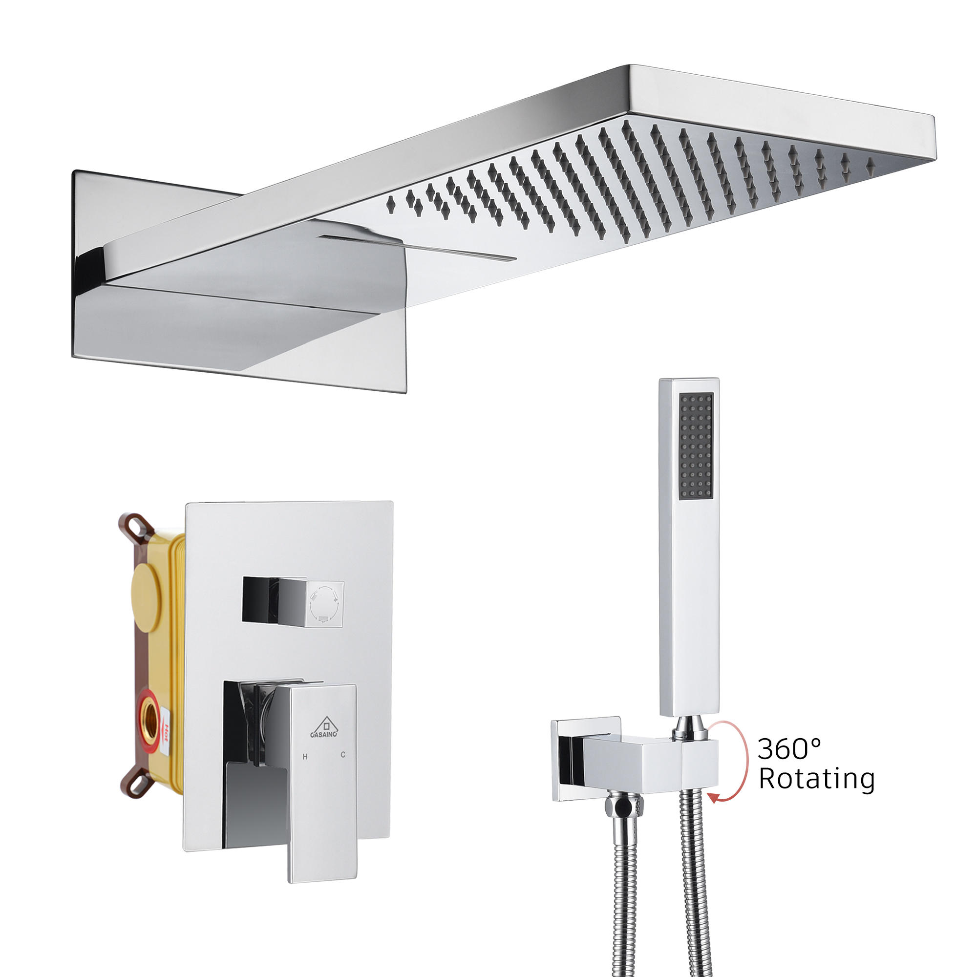 CASAINC 2-Spray 22-In Wall Mounted Shower System With Handheld Shower Hand