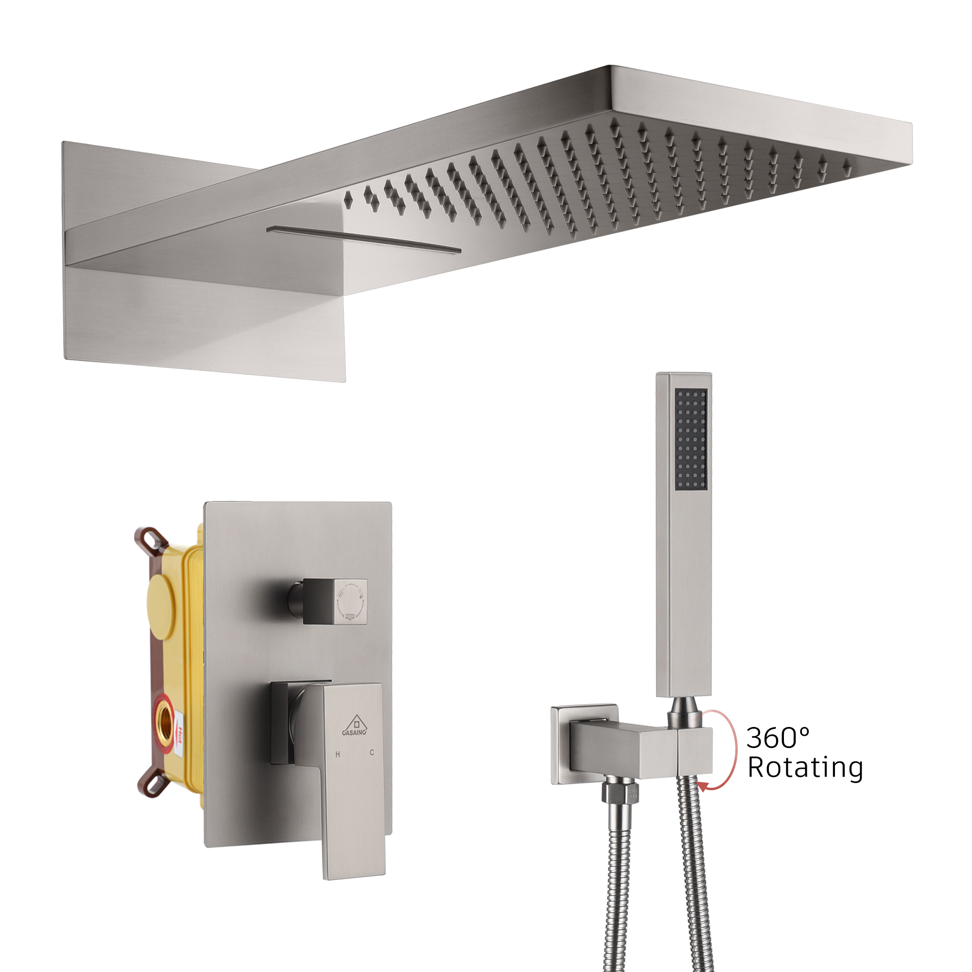 CASAINC 2-Spray 22-In Wall Mounted Shower System With Handheld Shower Hand