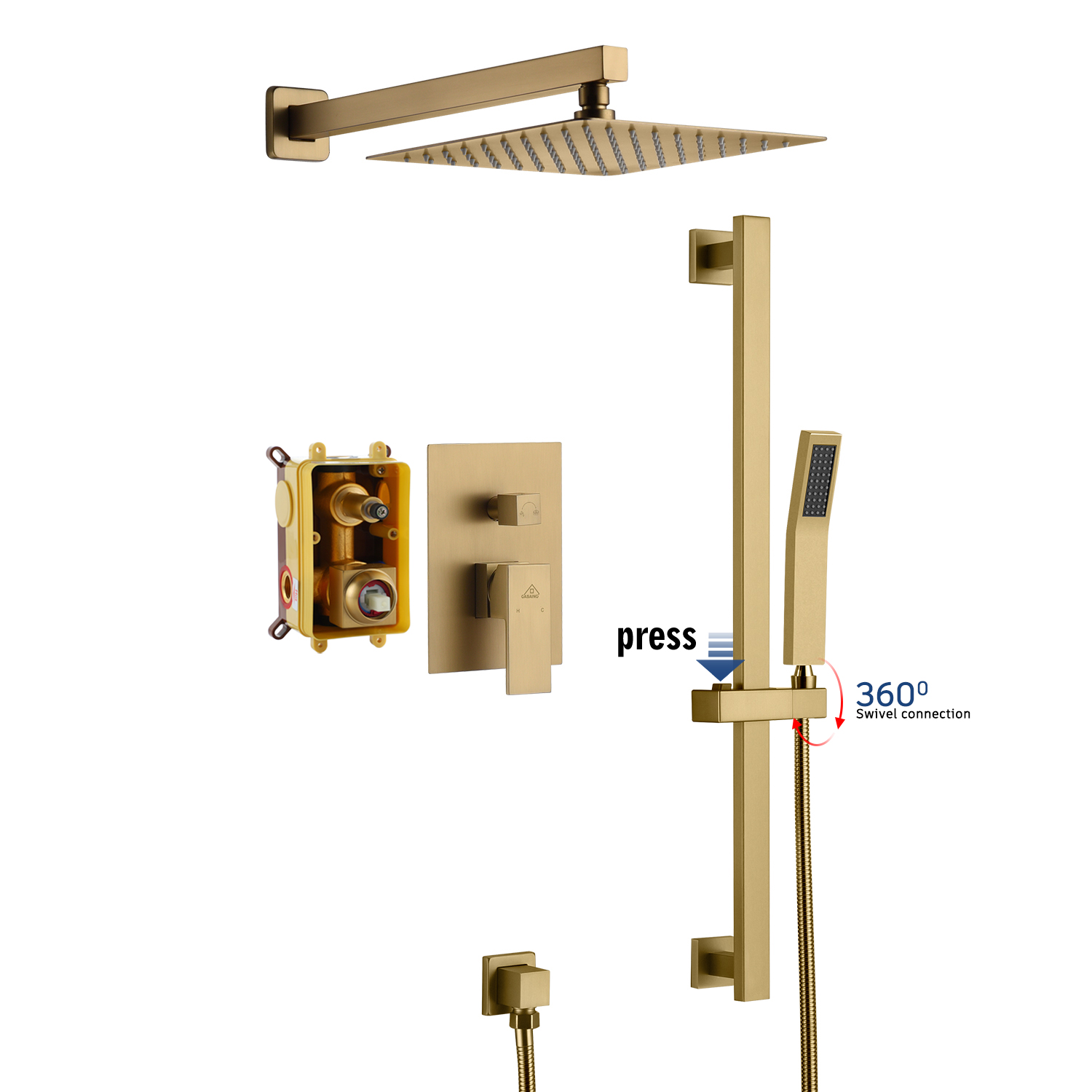 10-In Wall Mounted  Stainless Steel Dual Shower Heads Shower Systems With Hand Shower Slide Bar Included,brass tones