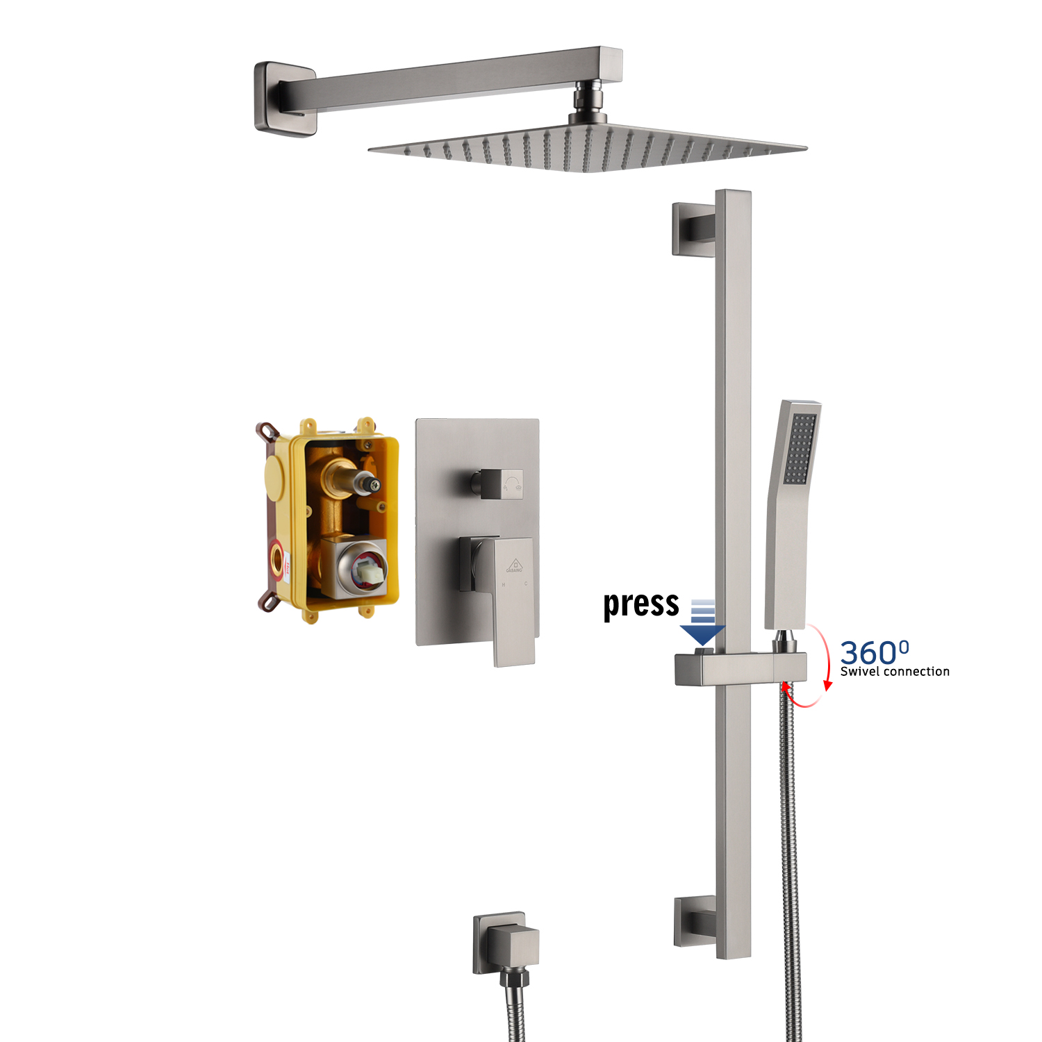 2 Function 10-In Wall Mounted  Dual Shower Heads Shower System With Sliding Rod Shower Hand