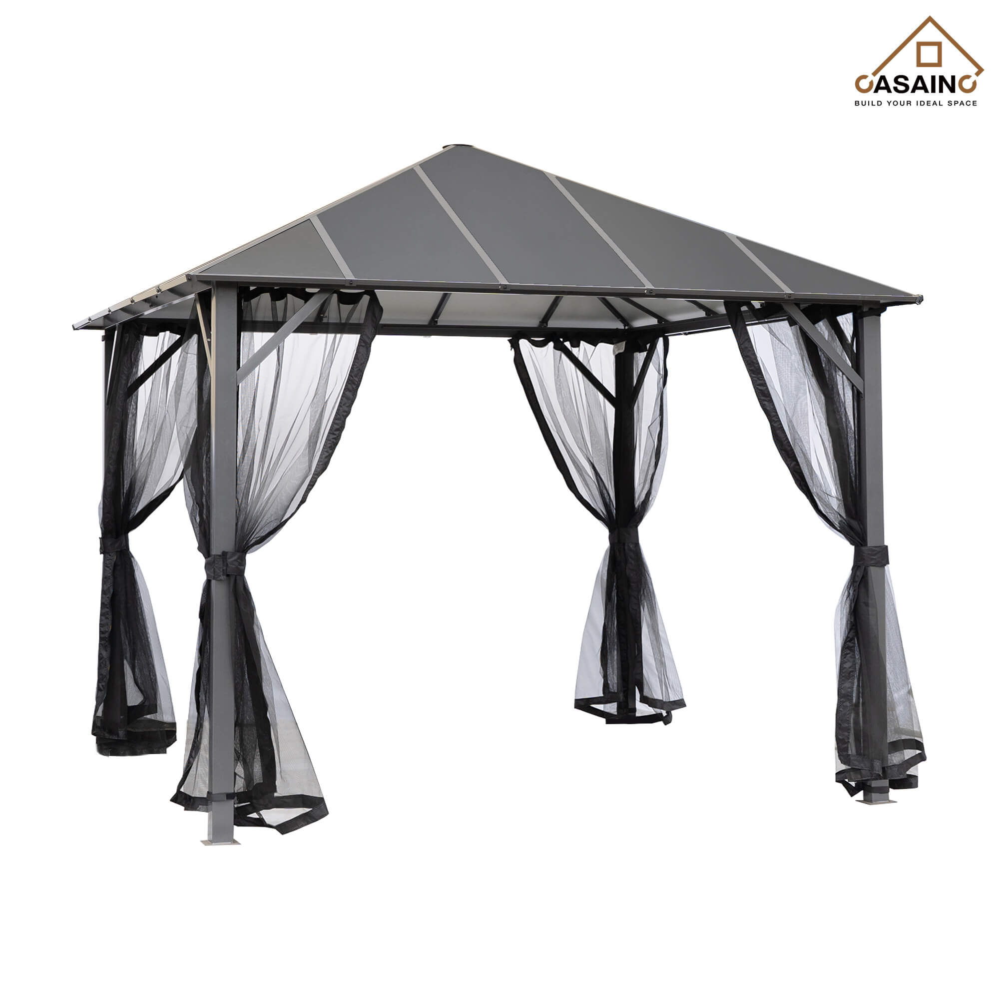 10 ft. x 10 ft. Outdoor Hardtop Insulated Aluminum Frame Patio  Gazebo with Aluminum Roof and Netting