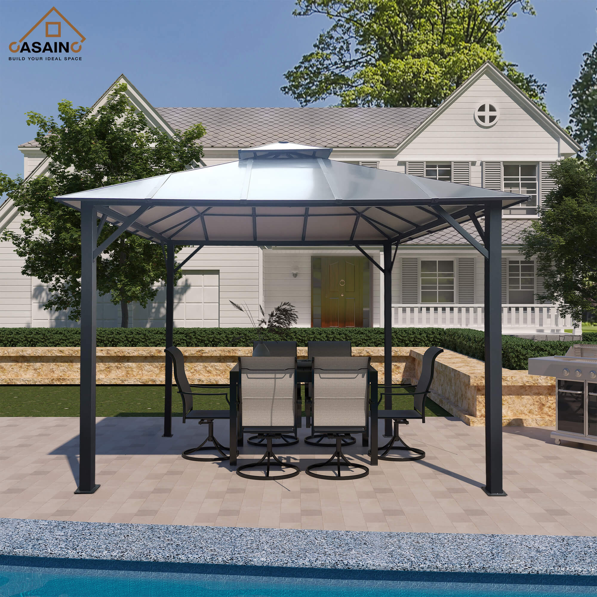 10 ft. x 10 ft. Outdoor Hardtop Insulated Aluminum  Frame Patio Gazebo with Double Roof and Netting