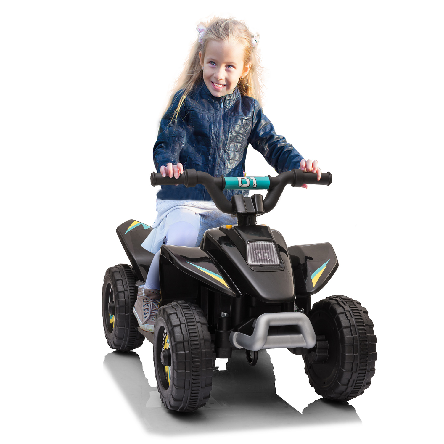 6V Kids Ride On Motorcycle with Headlights, Battery-Powered 4-Wheel Bicycle - Black-CASAINC