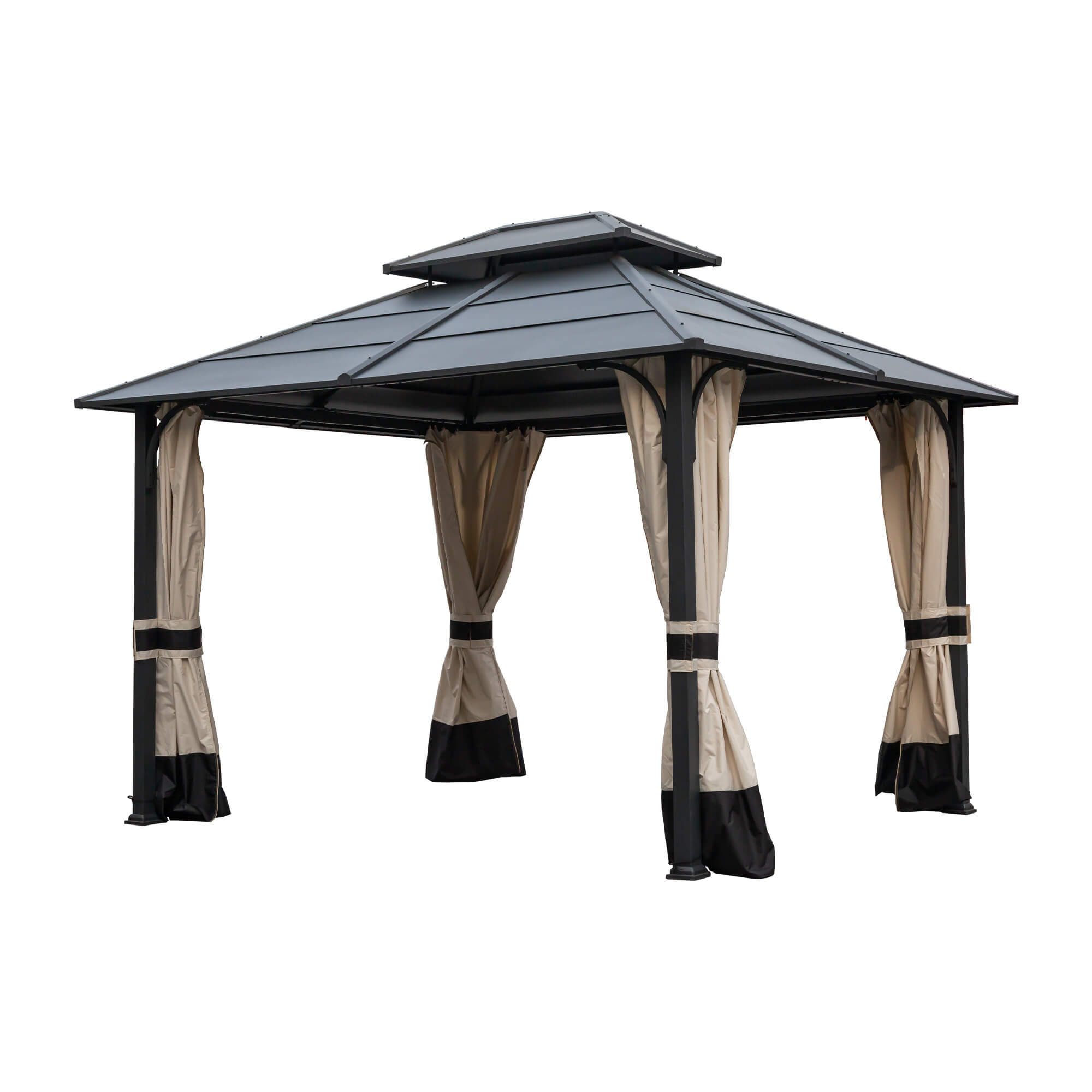 10x12 Feet Double-Top Hardtop Gazebo Canopy Outdoor Iron Roof with Mosquito Net for Patio Garden