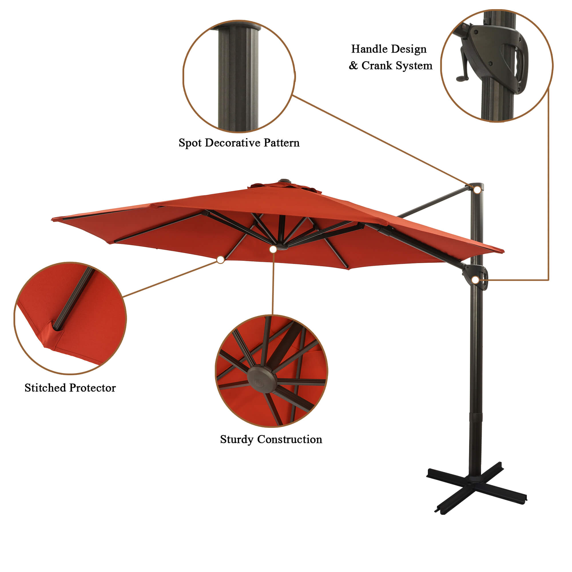 11Ft Patio Round Umbrella Outdoor Market Umbrella with Crank (Without Base)