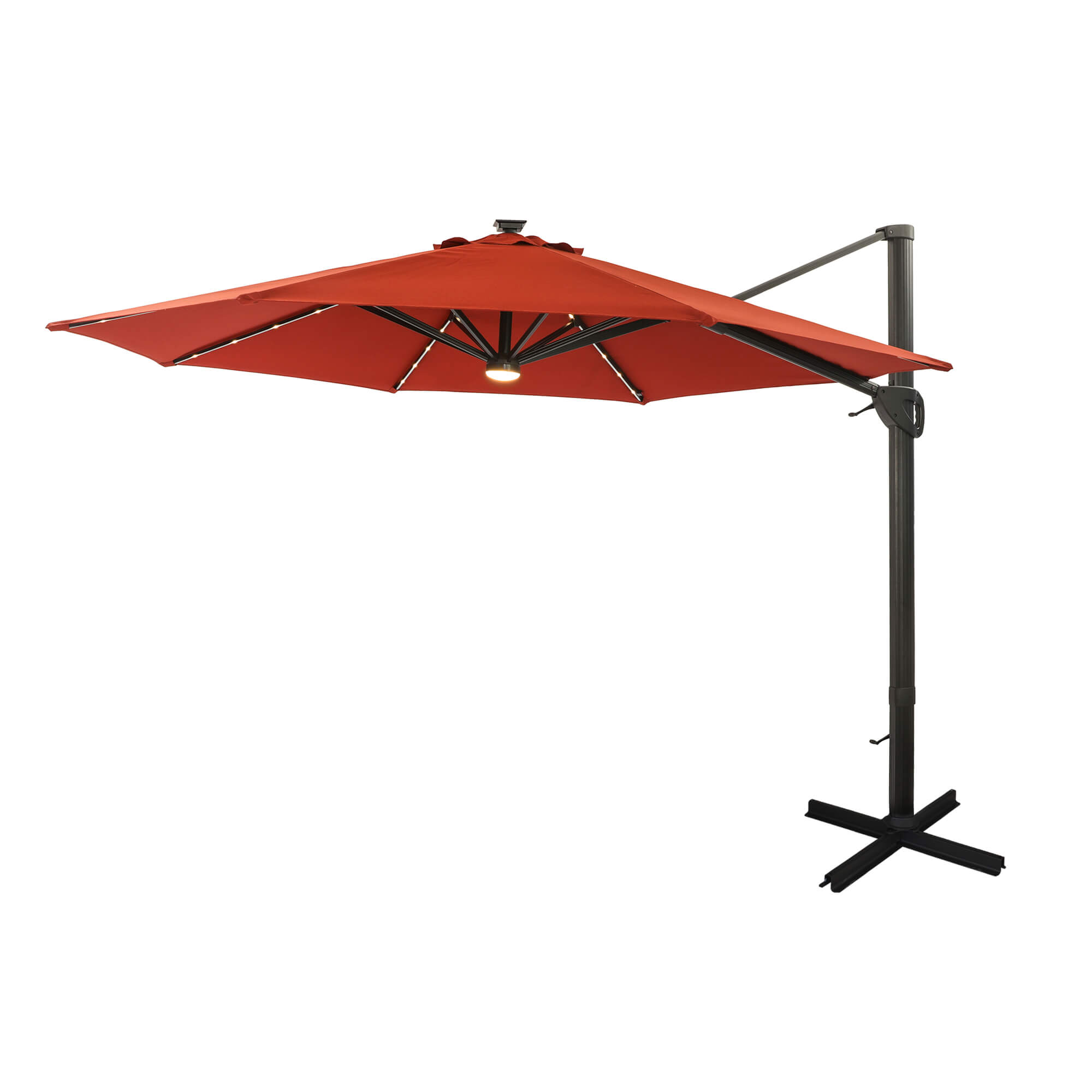 11Ft Solar Tube Light-Emitting Diode Patio Round Umbrella Hanging Aluminum Umbrella with Crank (without Base)
