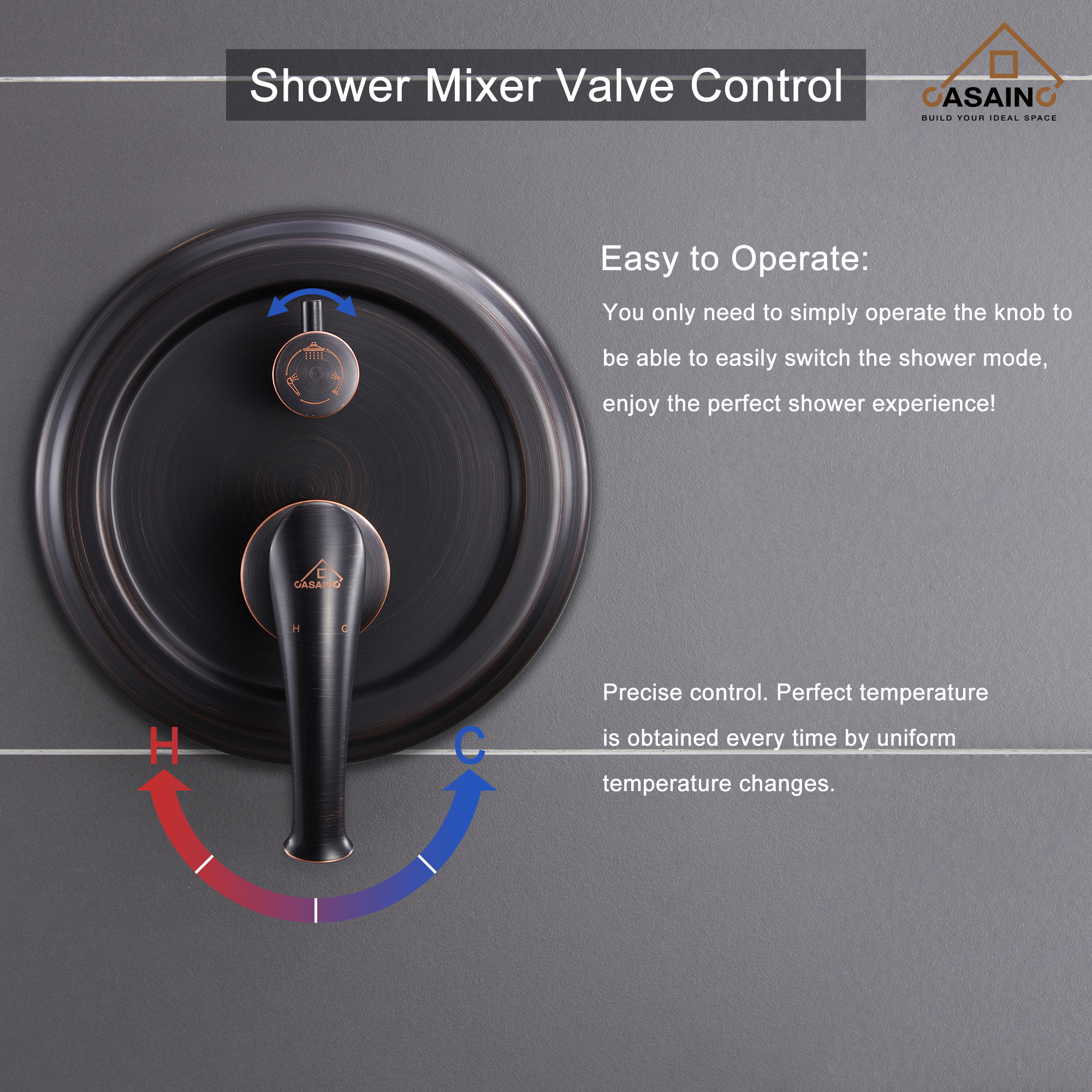 CASAINC 8.3 inch Wall-mounted rain shower faucet with pressure balanced valve