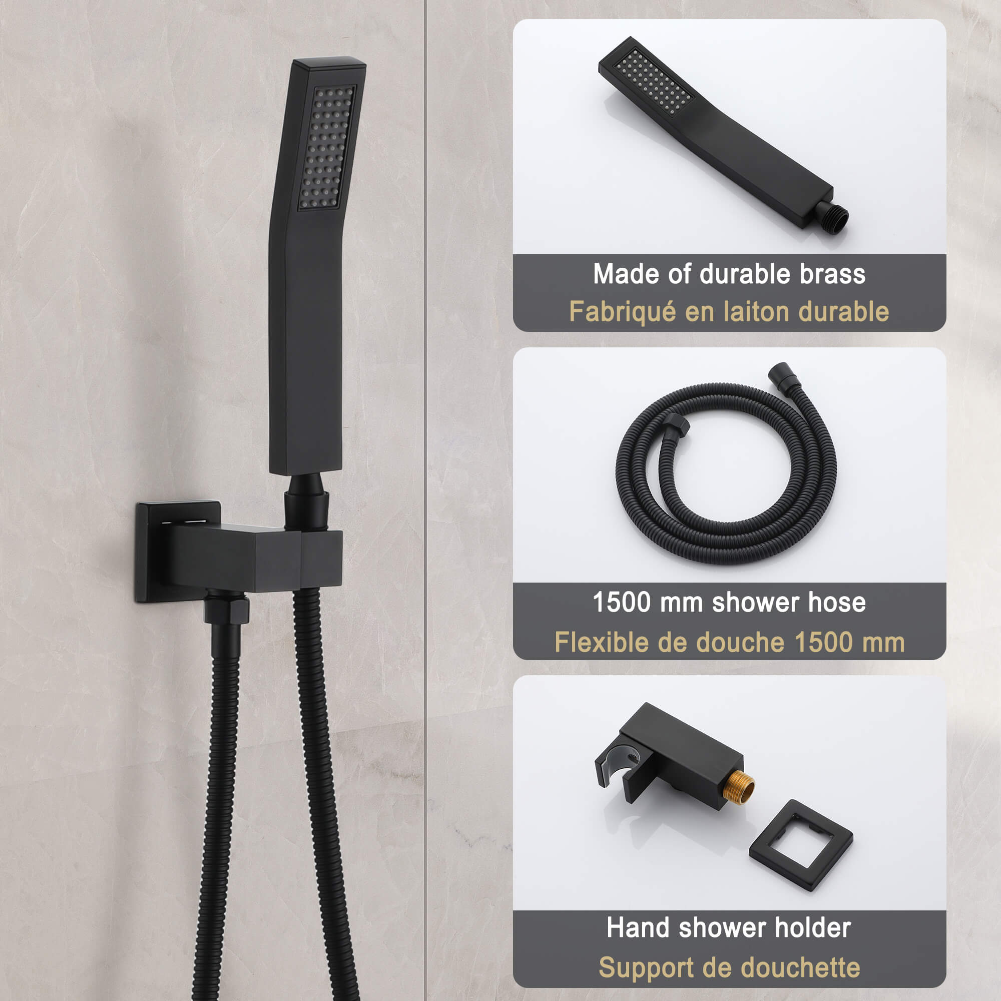 Casainc Matte Black Round Built-in Shower System with Handheld Shower