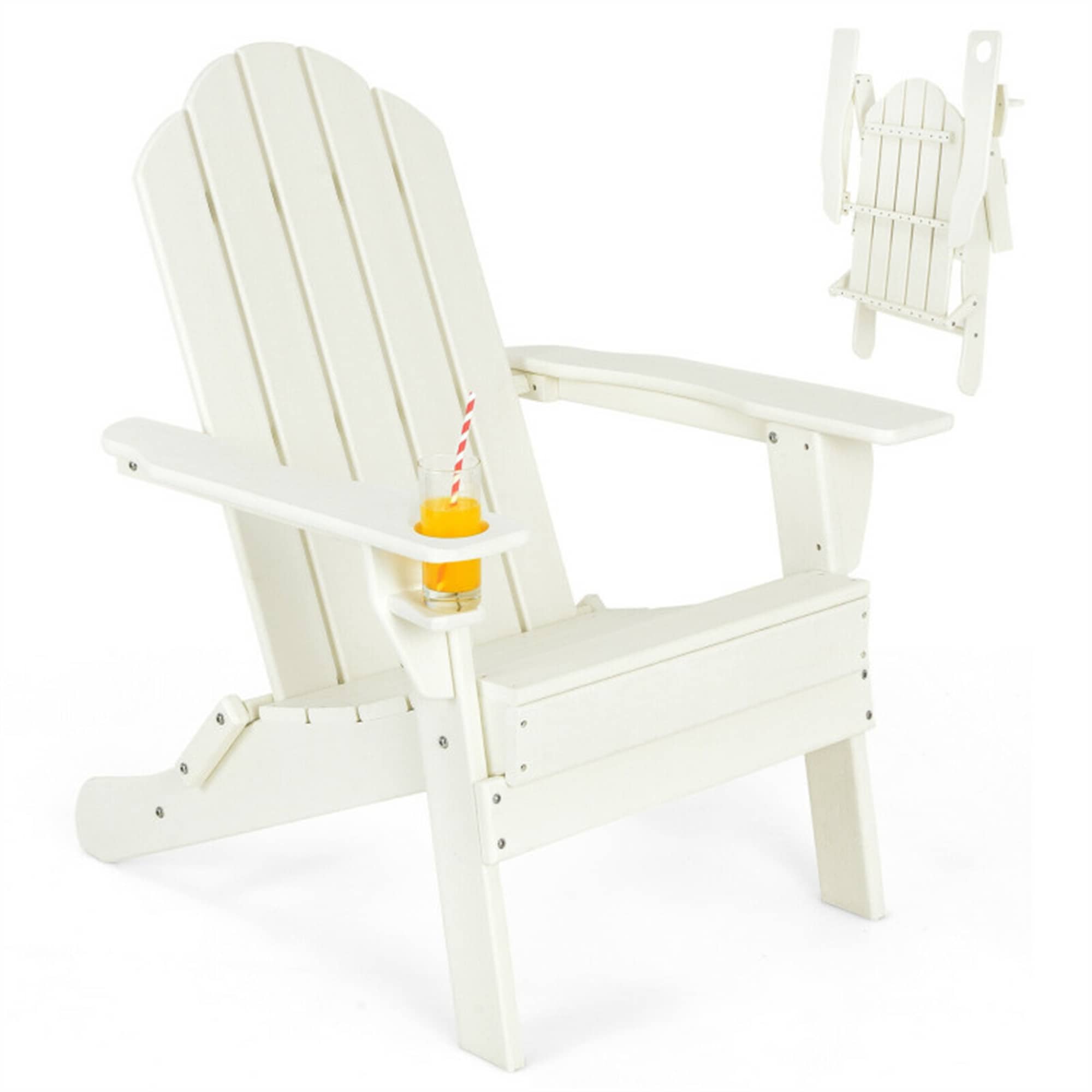 Outdoor Adirondack Chair with Built-in Cup Holder for Backyard and Porch
