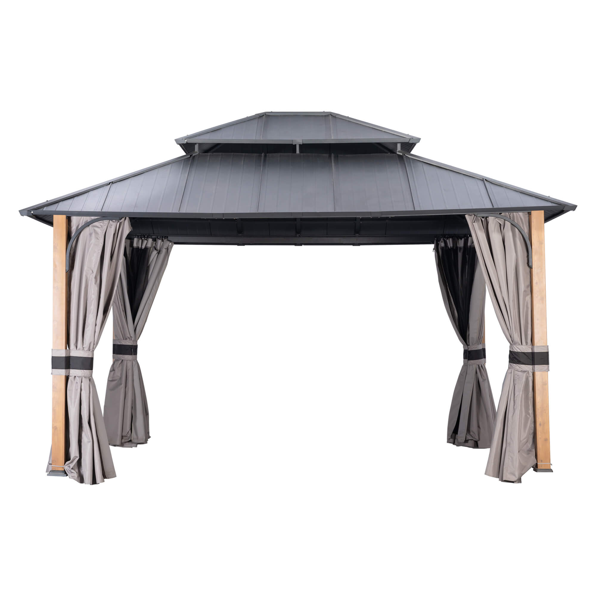 12X14 Feet Double-Top Gazebo Light-transmitting Small Roof Aluminum Column With Mosquito Net for Patio Garden