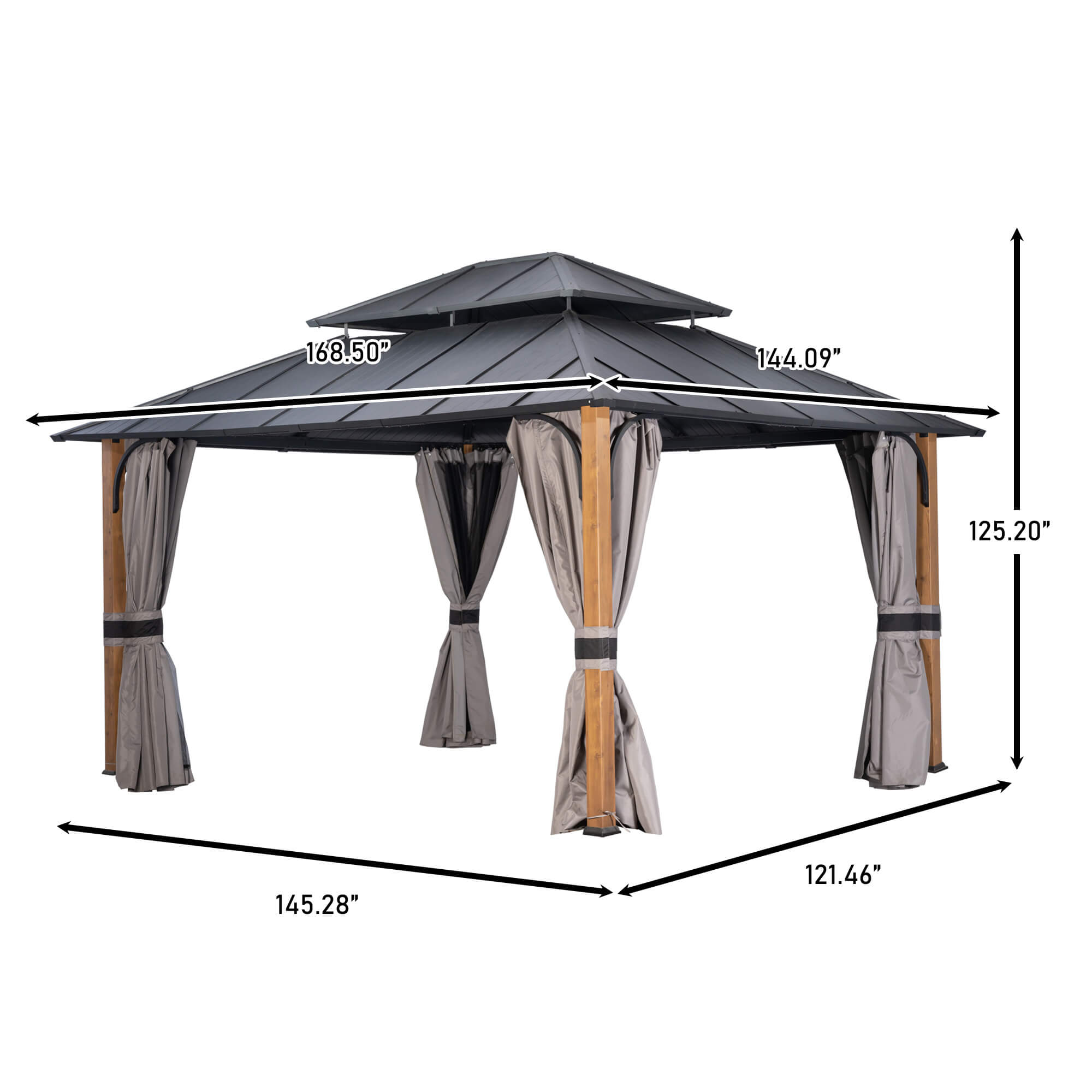 12X14 Feet Double-Top Gazebo Light-transmitting Small Roof Aluminum Column With Mosquito Net for Patio Garden
