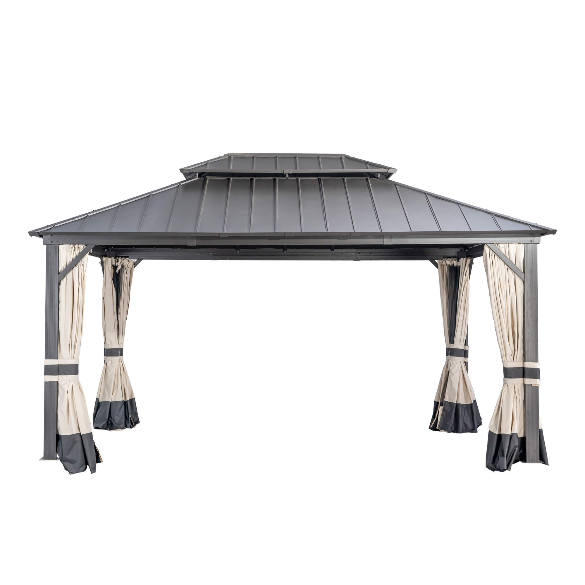 12X16 Feet Double-Top Hardtop Gazebo Canopy Outdoor Metal Roof with Mosquito Net for Patio Garden