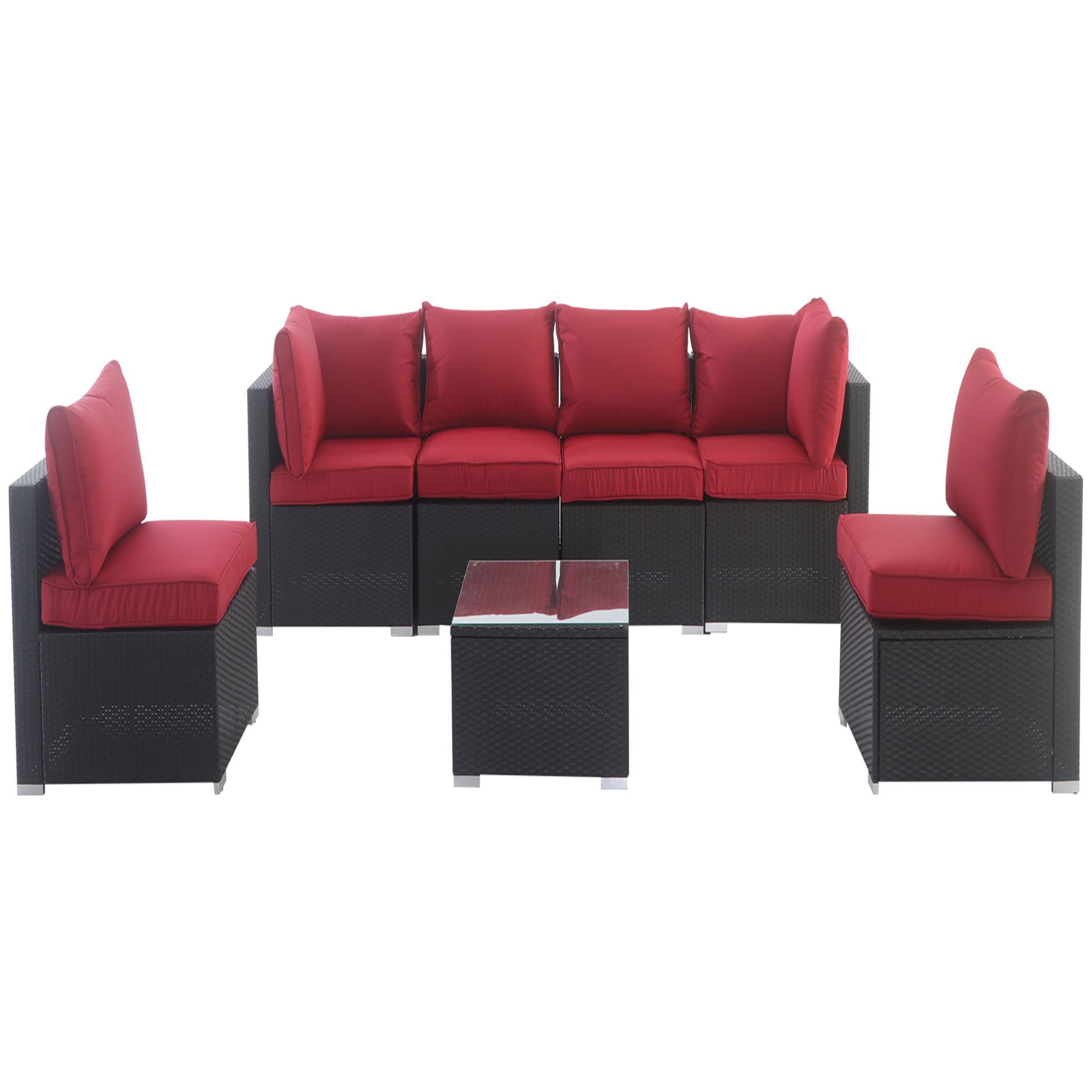 Rattan Sofa 7 Piece Set-Red-CASAINC