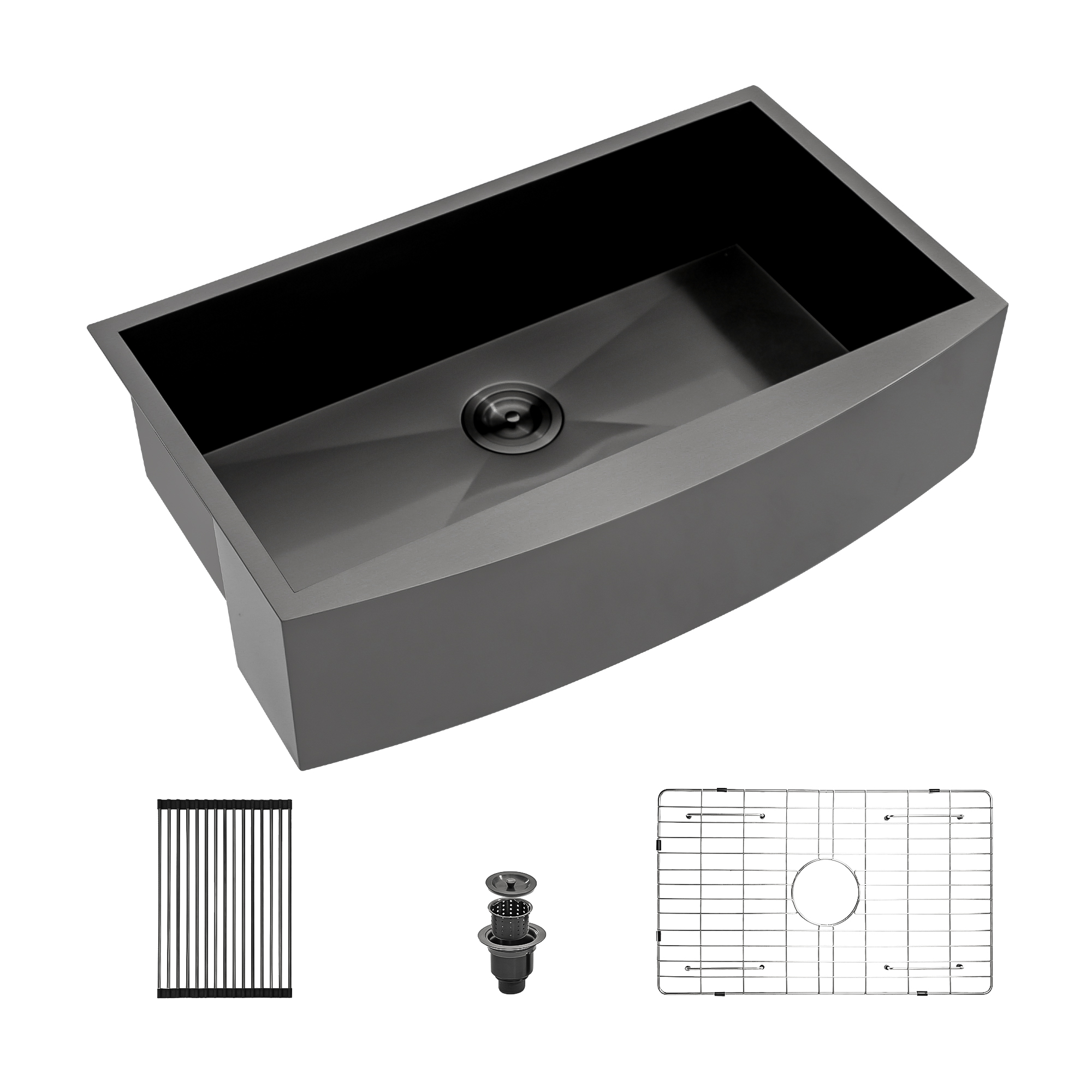 36 Farmhouse Sink - Logmey 36 Inch Kitchen Sink Gunmetal Black Single Bowl Apron Front Farmhouse Sink 18 Gauge Stainless Steel Farm Sink