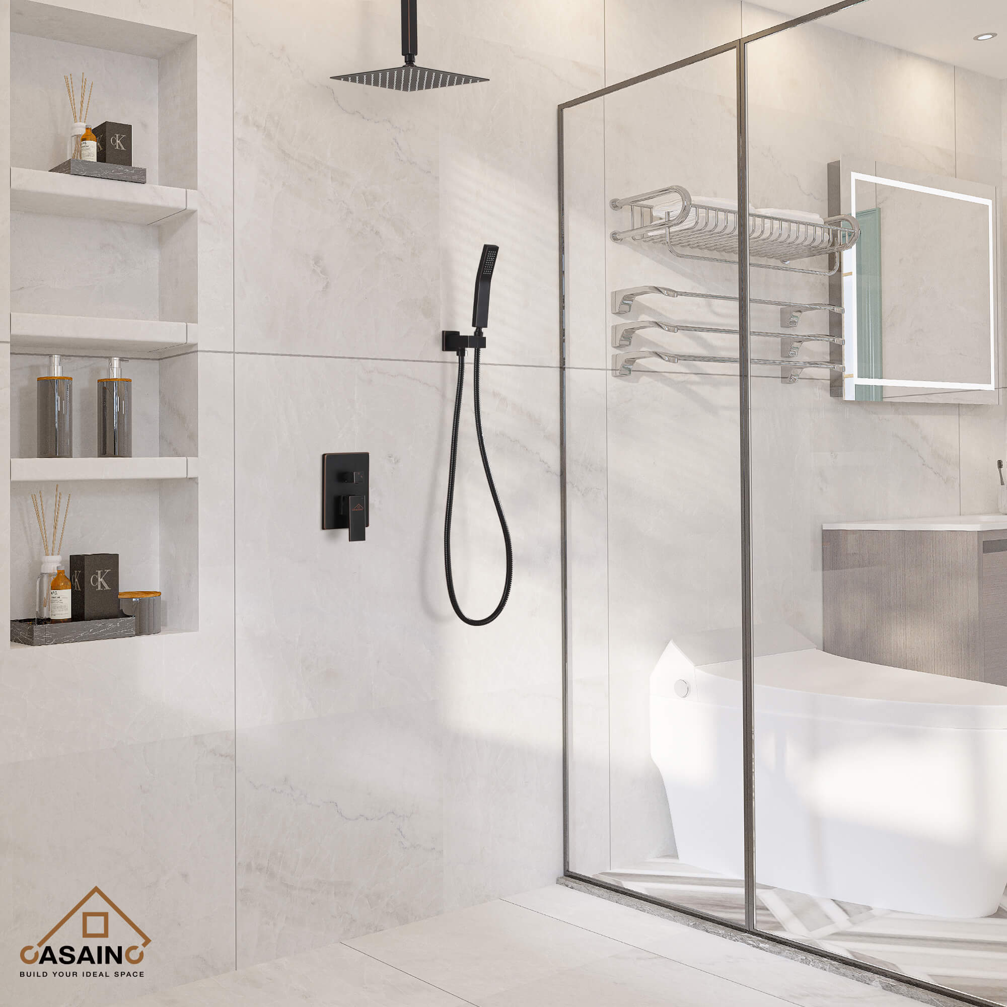 Casainc 2-Function Ceiling-Mounted Shower System with Handheld Shower in Oil Rubbed Bronze