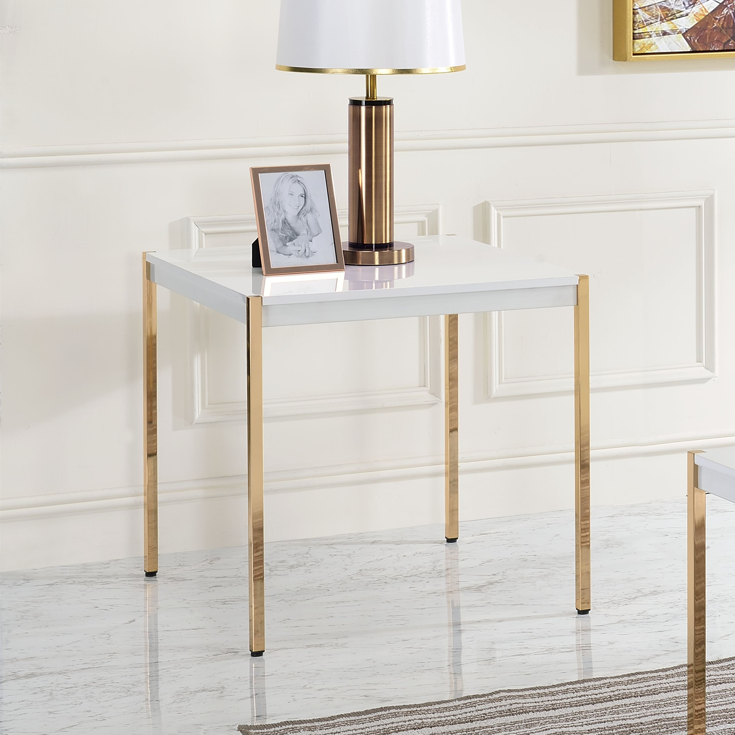 ACME Otrac End Table in White  Gold Finish-CASAINC