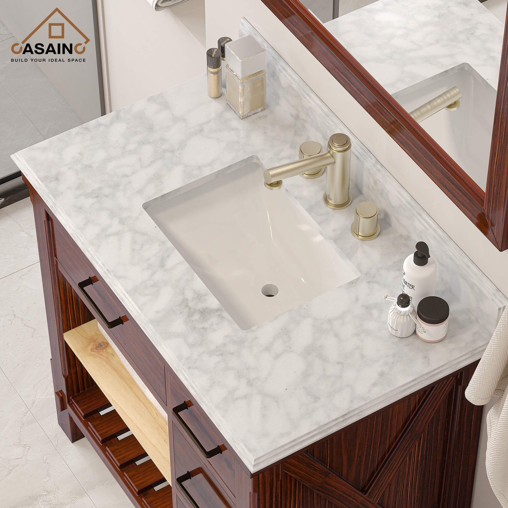CASAINC 37" White Italian Carrara Natural Marble Single Sink Bathroom Vanity Top with Back & Side Splash