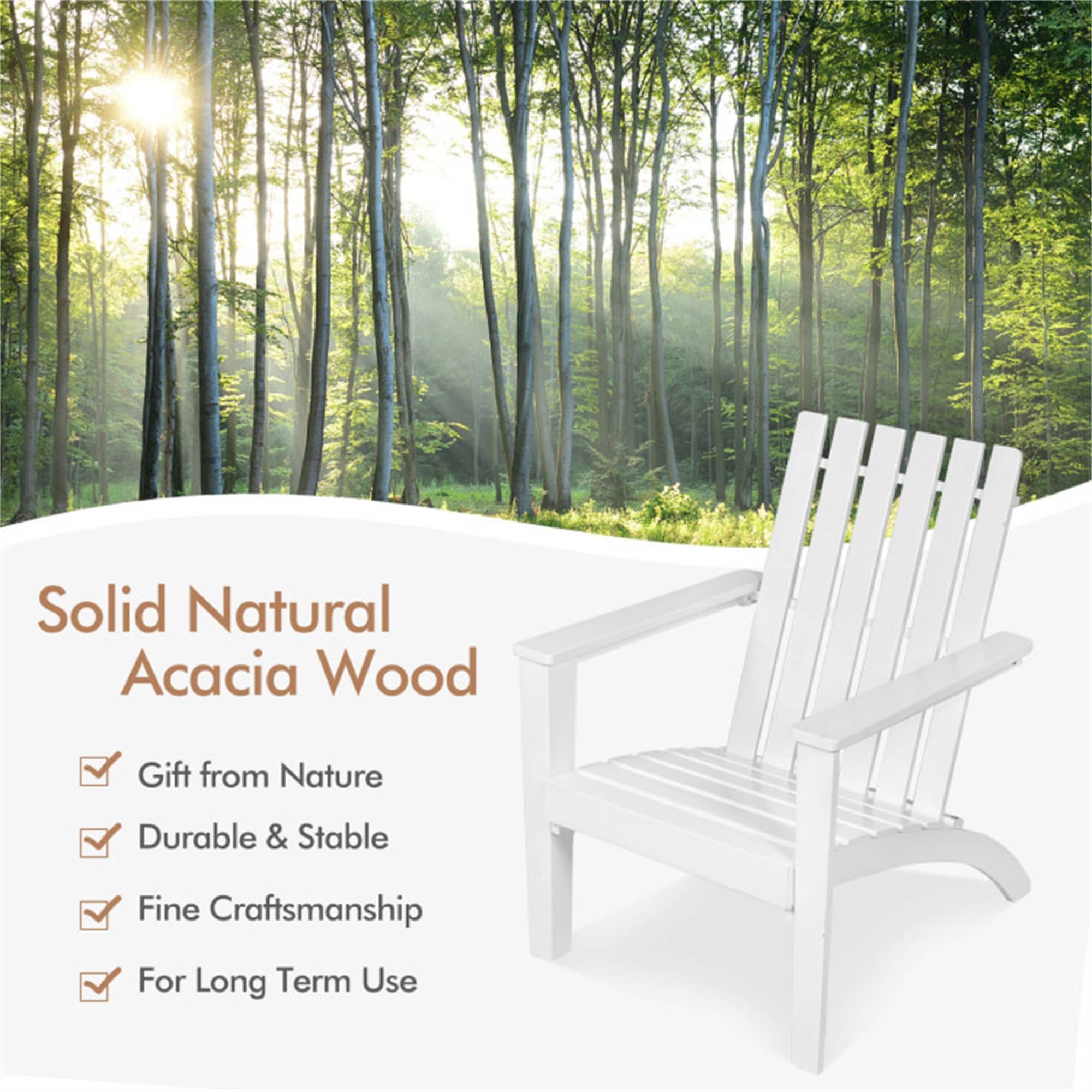 Outdoor Durable Patio Acacia Wood Adirondack Lounge Armchair CASAINC