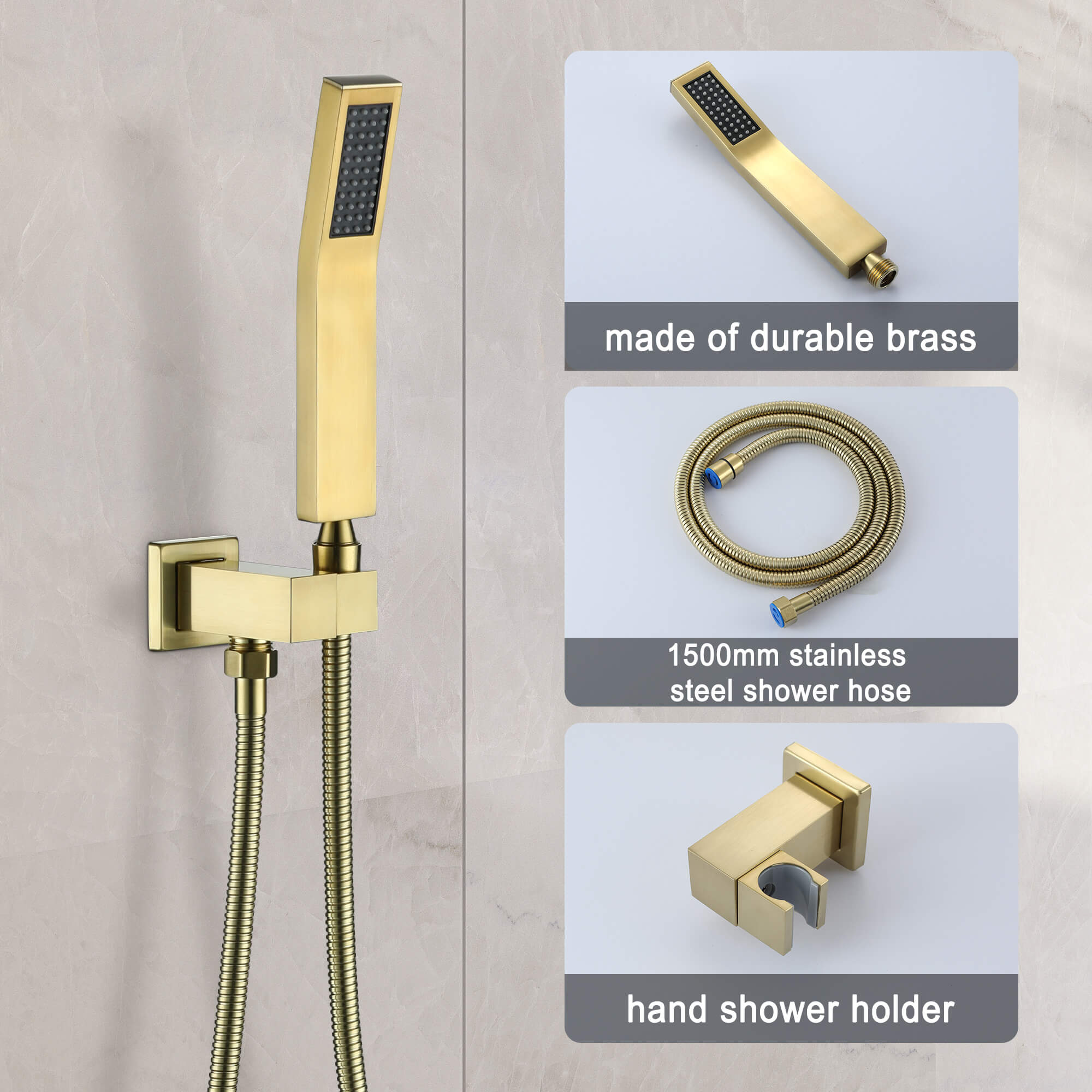 Casainc 2-Function Wall-Mounted/Ceiling-Mounted Shower System with Handheld Shower in Brushed Gold