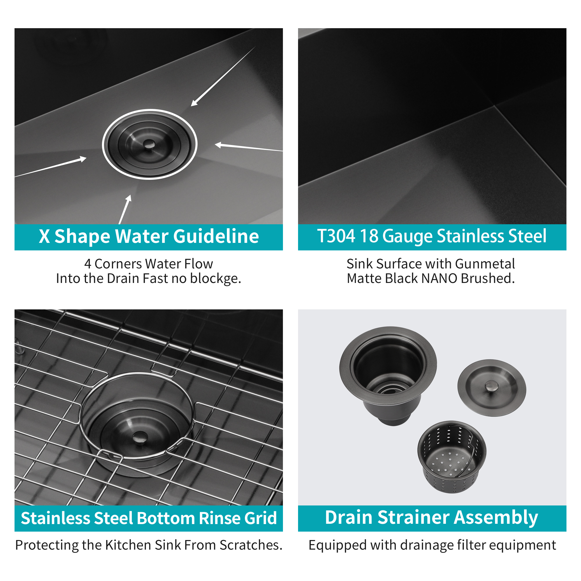 25 Kitchen Sink Drop In - 25x22 Gunmetal Black Drop In Topmount 18 Gauge Stainless Steel Kitchen Sink
