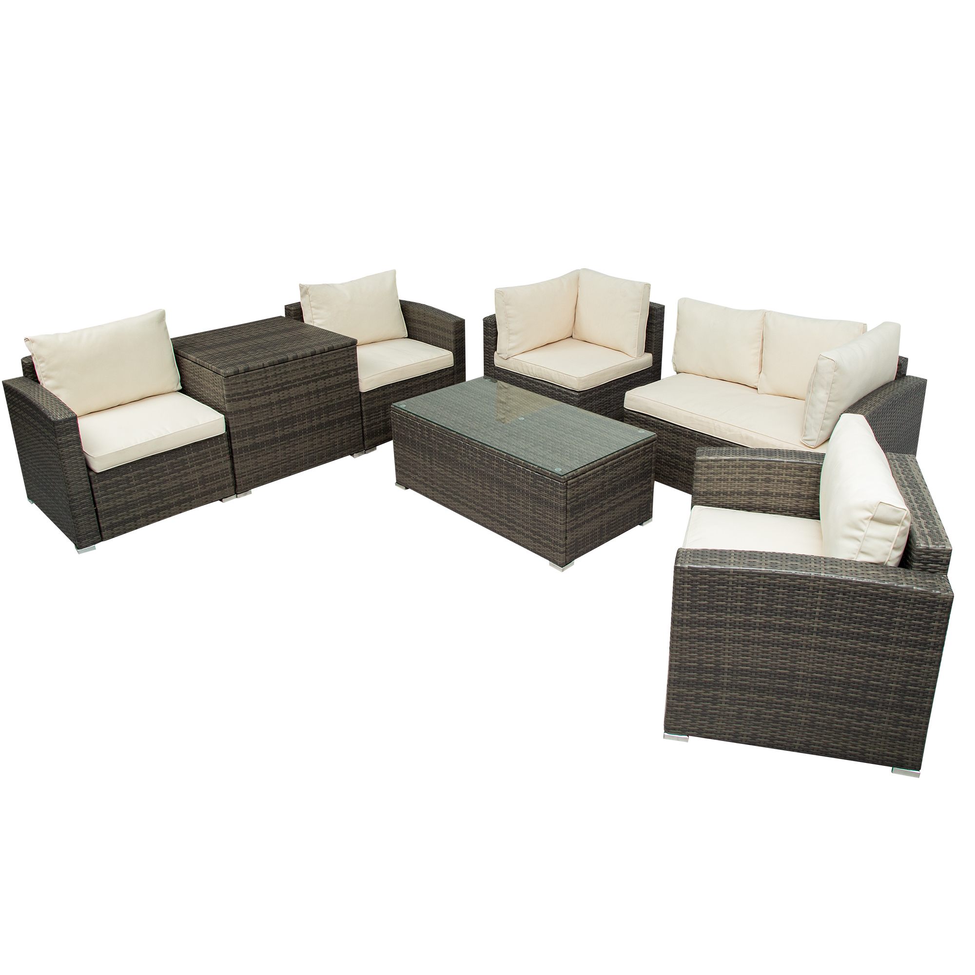 Patio Furniture Sets, 7-Piece Patio Wicker Sofa , Cushions, Chairs , a Loveseat , a Table and a Storage Box-CASAINC