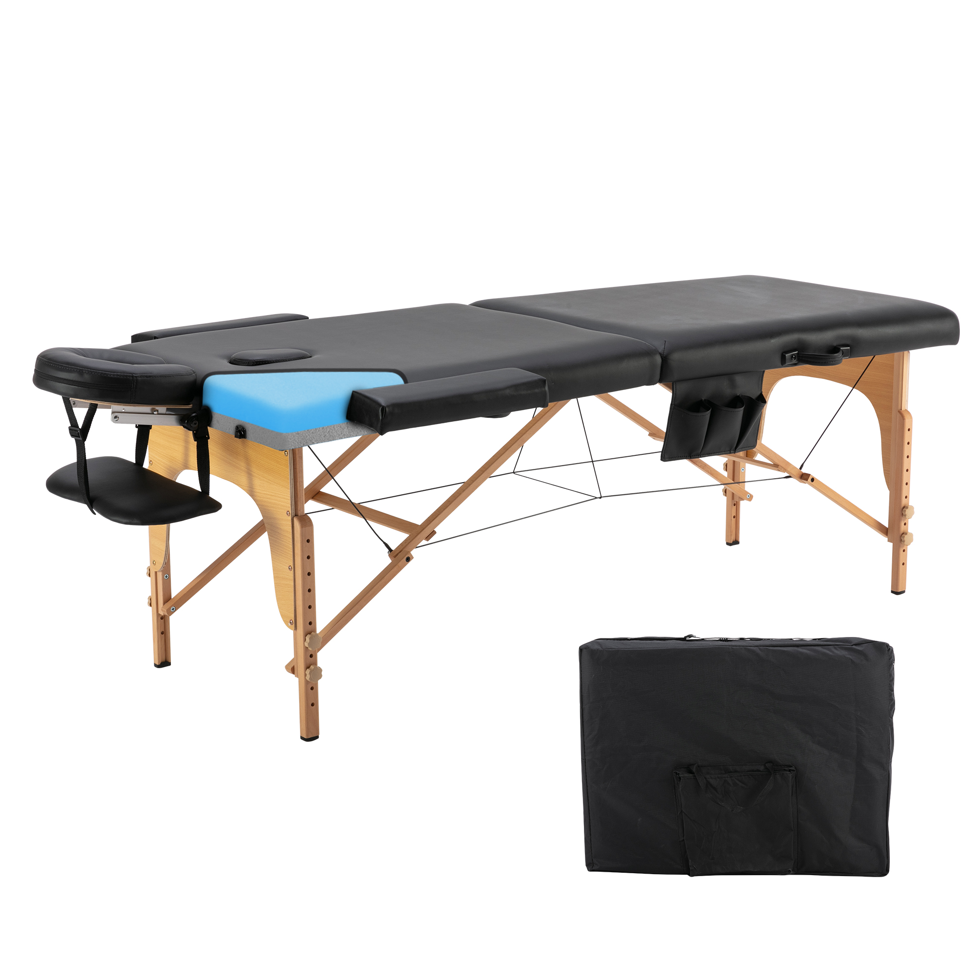 HengMing  Memory  Foam Portable Massage table ，2 Section Wooden  28  inch  Wide Adjustable Folding Massage Table,PU leather Spa Bed-CASAINC