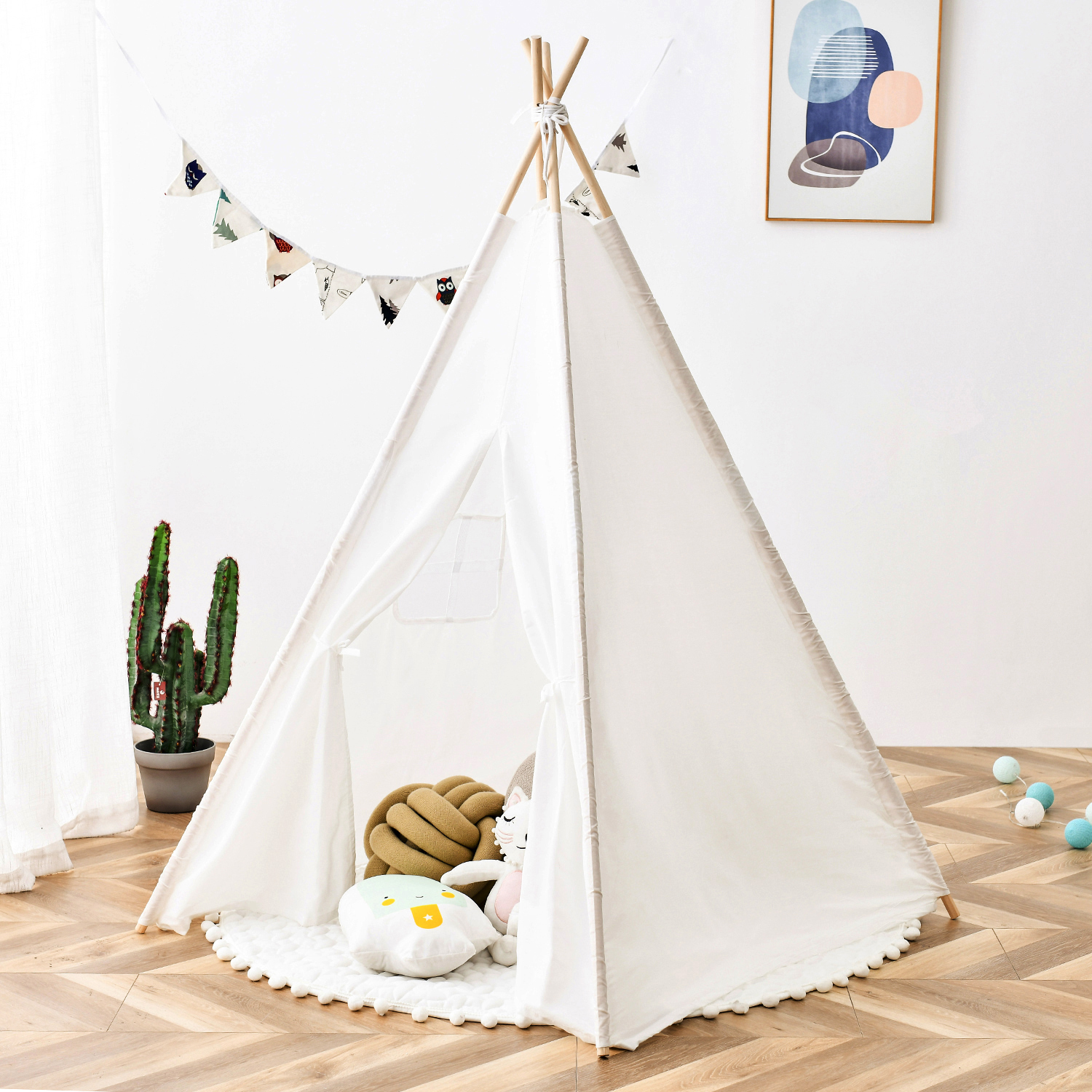 Kids Tent Natural Cotton Canvas Stable Framework Indoor Outdoor Safe Playing House Toys for Boy Girl-CASAINC