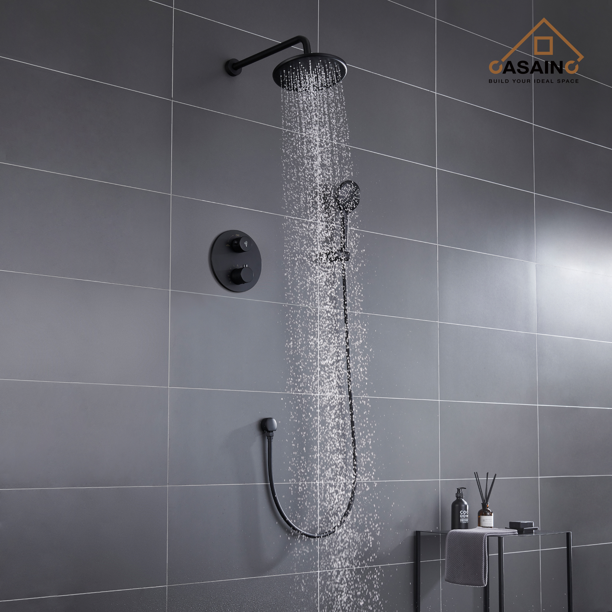 9inch Round Thermostatic rain shower faucet  (matte black)-CASAINC