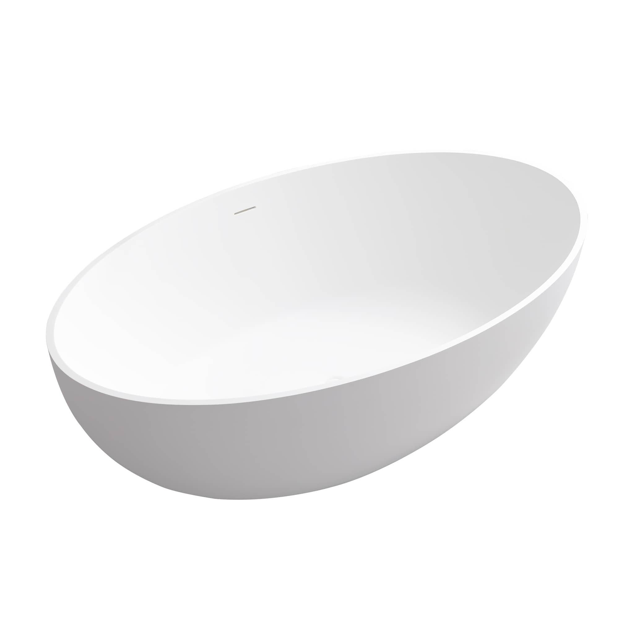  67" Solid Surface Freestanding Tub, Resin Bathtubs with Overflow and Drain, Manufactured with Composite Flatbottom Walk in Bathtubs, Matte White 