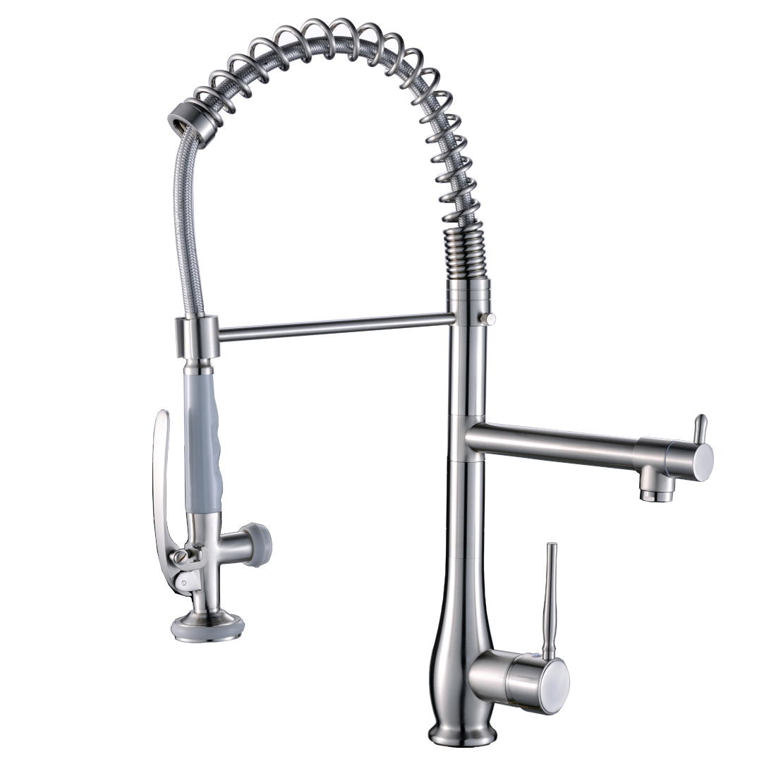 Brushed Nickel Kitchen Faucet with Pull Down Sprayer, Single Handle High Pressure Kitchen Sink Faucet, Commercial Double-Headed  Kitchen Faucets
