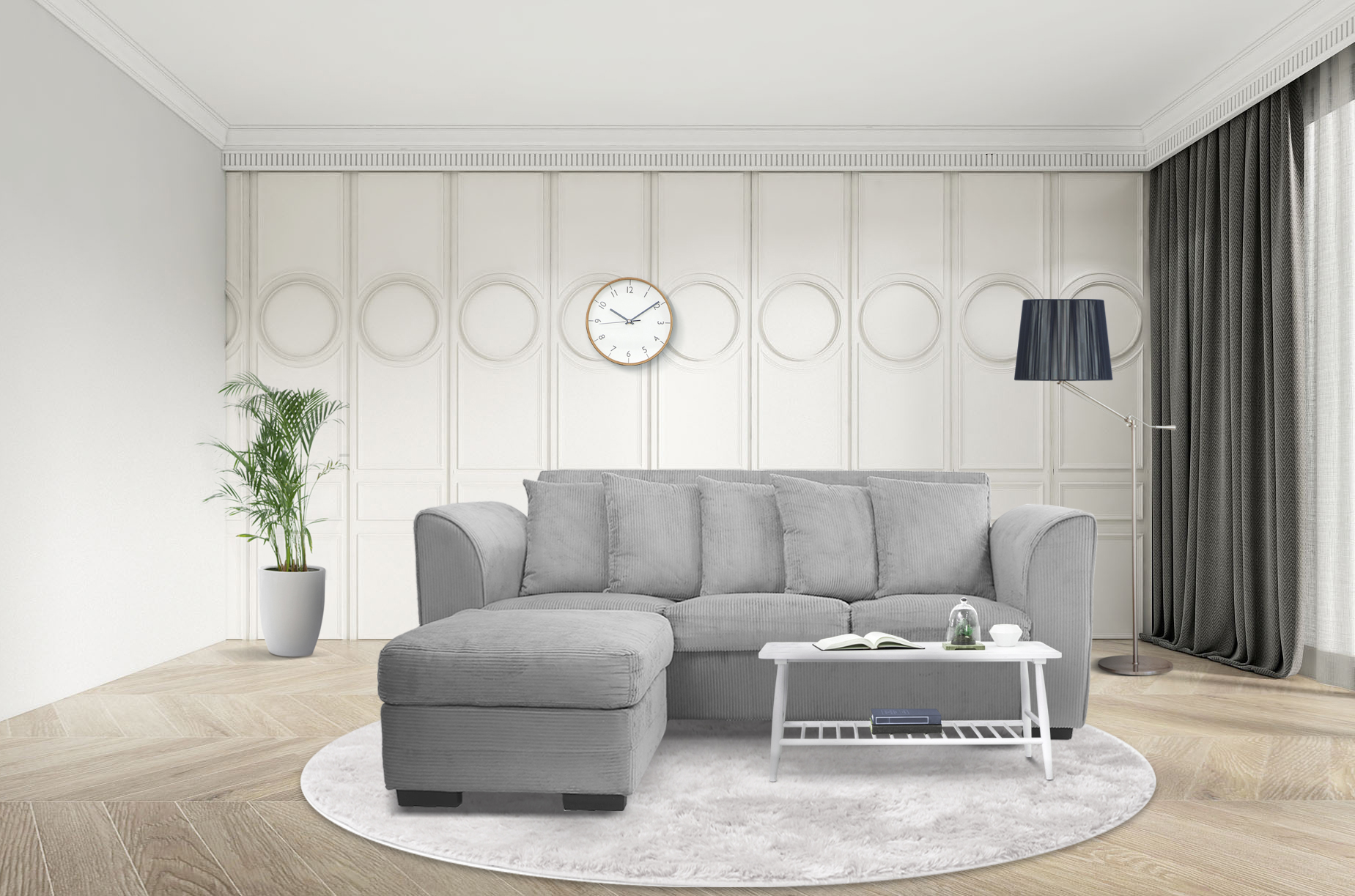 2pcs Living room set light grey (3-seater sofa and ottoman)-CASAINC