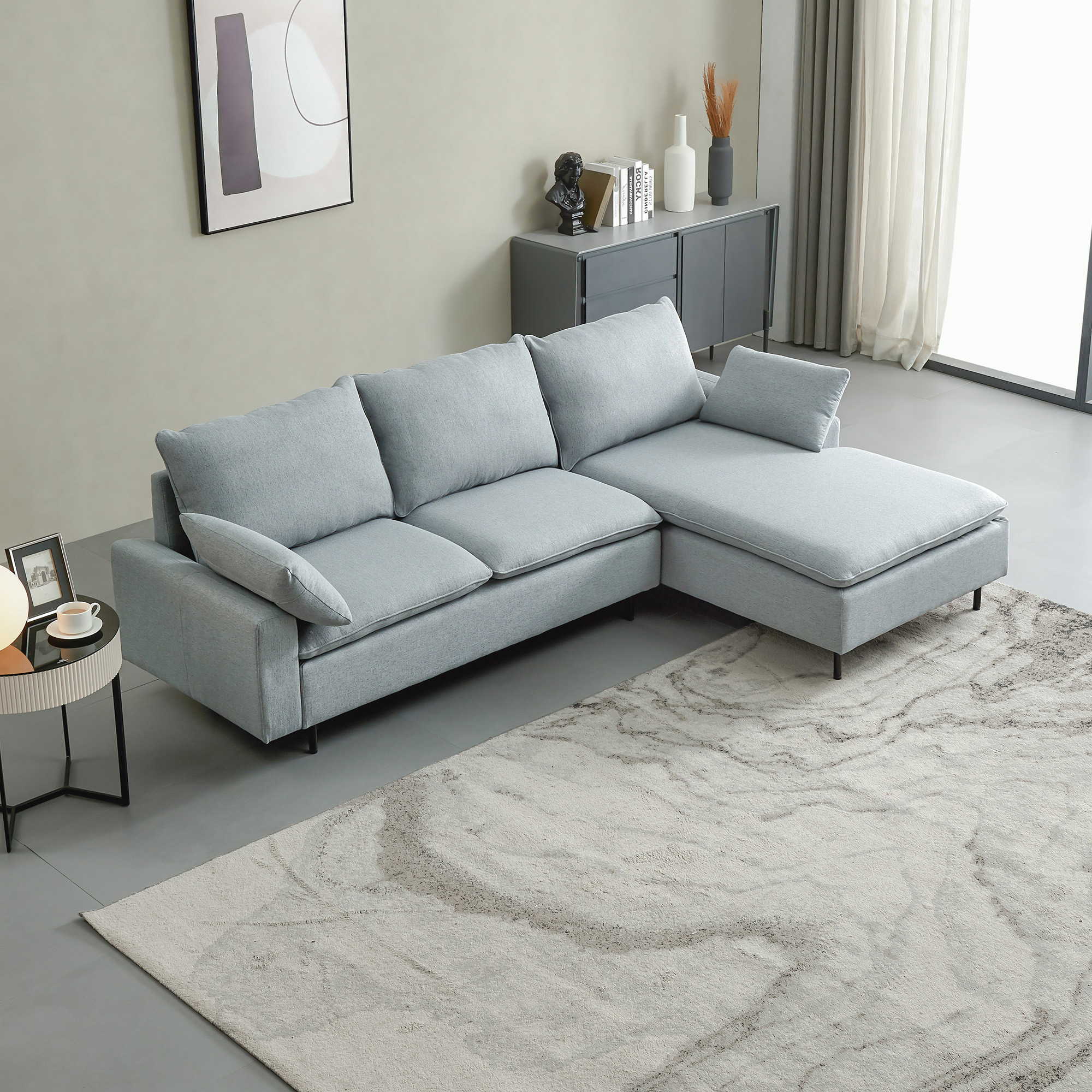 L-Shaped linen sectional sofa with left chaise,Grey-CASAINC