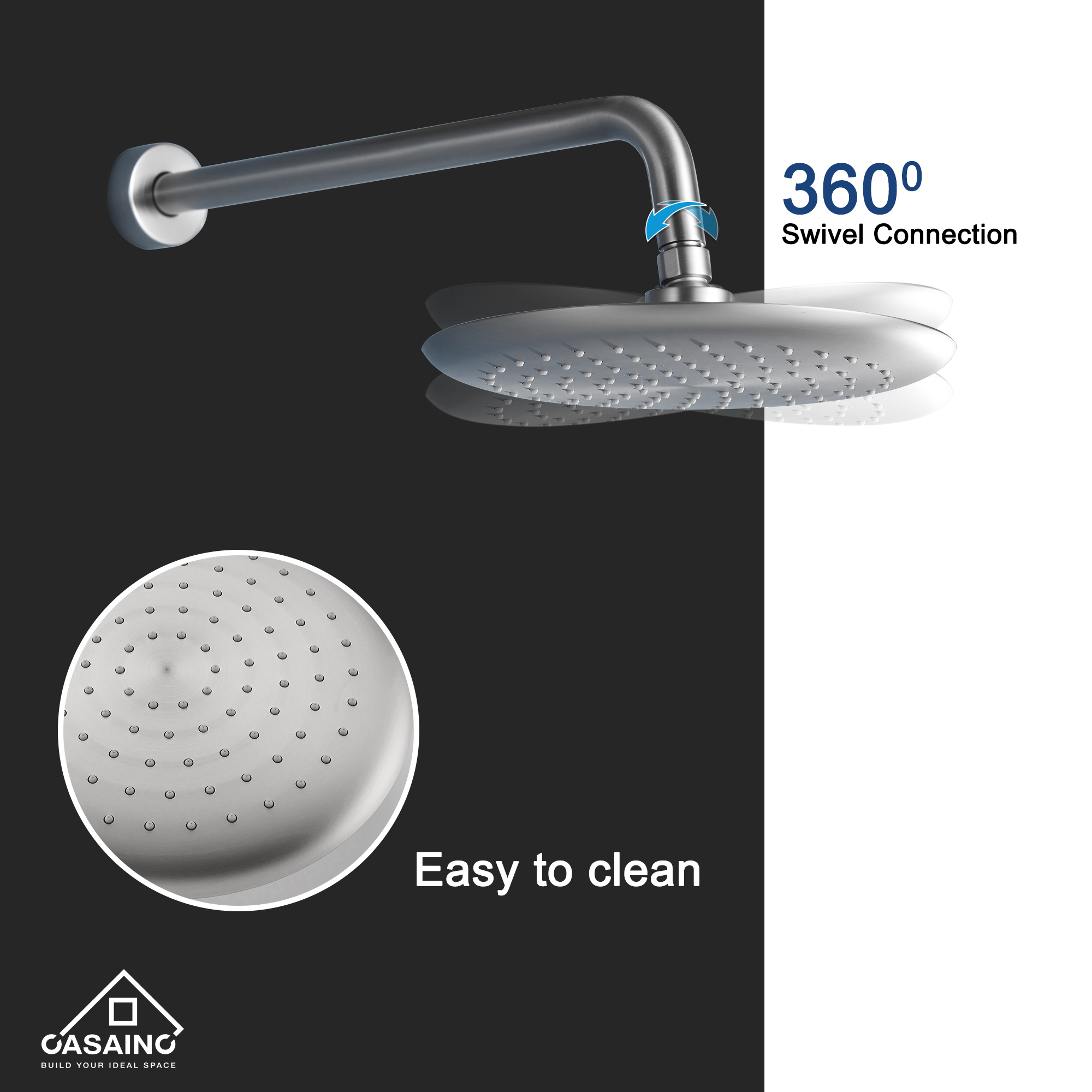 CASAINC 9inch Round Thermostatic rain shower faucet  (matte black)