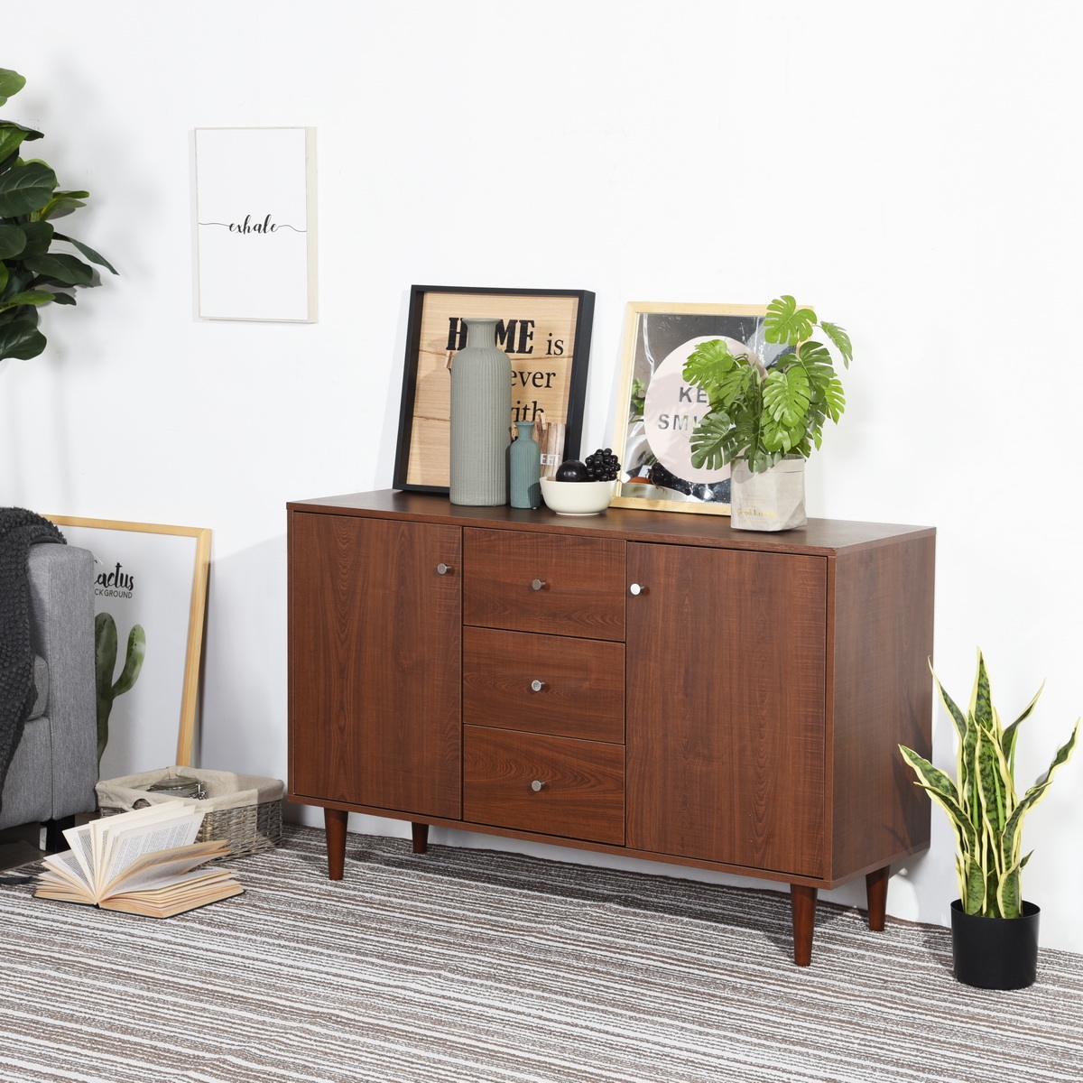 47.2 inch Industrial Sideboard features 2 Doors, 3 Drawers and 2 Cabinets with Large storage spaces - Brown