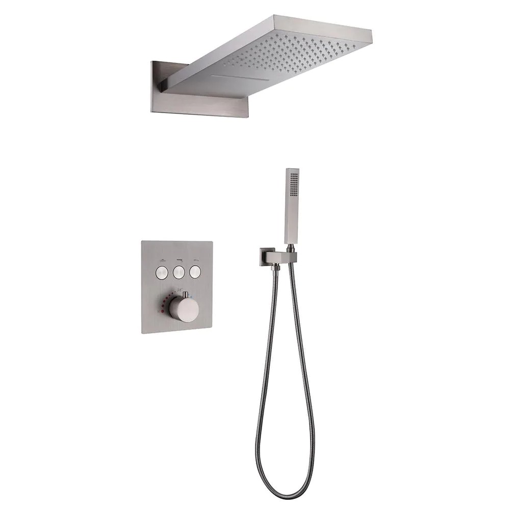 2-Spray Patterns Wall Mount Dual Shower Heads And Handheld Shower With Pressure Balance Valve in Brushed Nickel