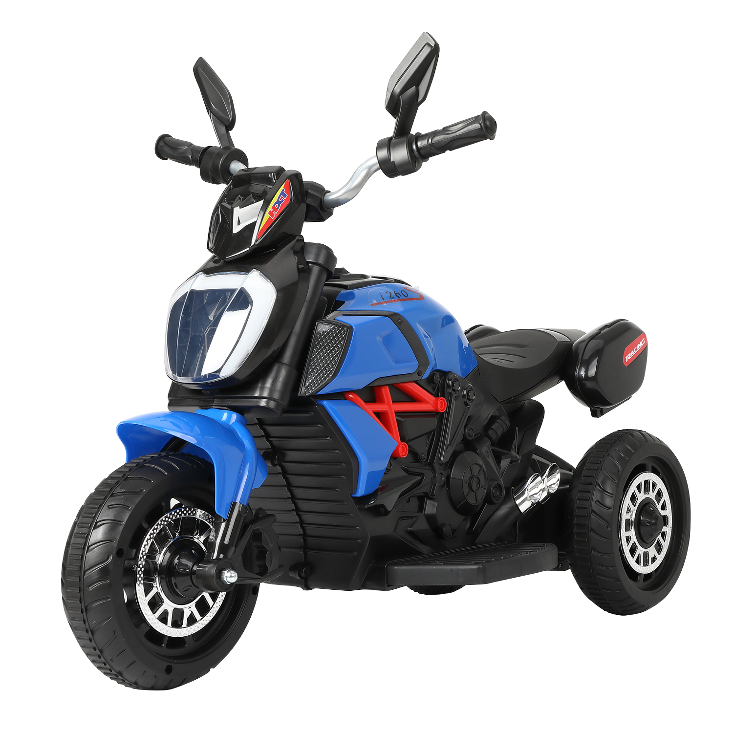 6V Kids Ride On Motorcycle with Headlights, Battery-Powered 3-Wheel Bicycle - Blue-CASAINC