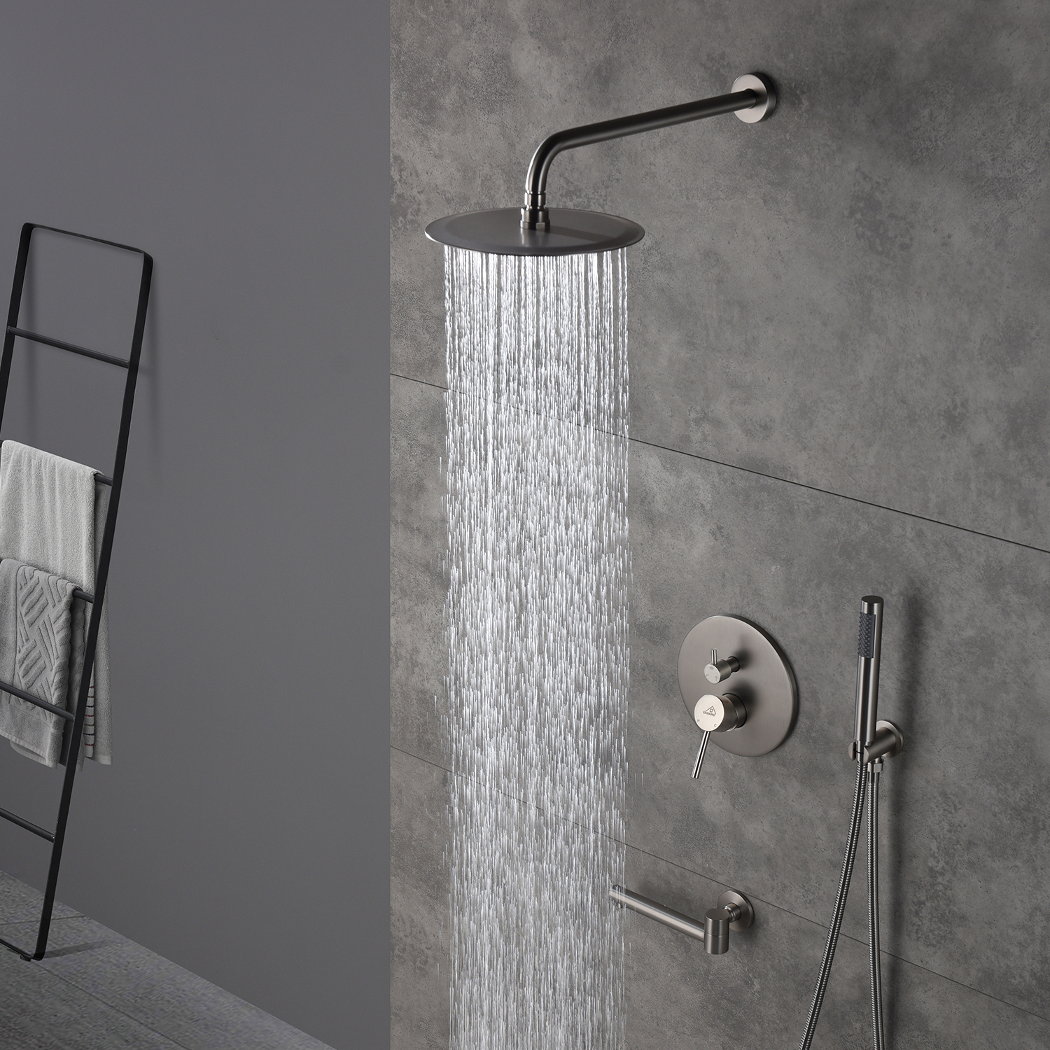 Casainc Round 3 Functions Wall Mount Dual Shower Heads Shower System In Black