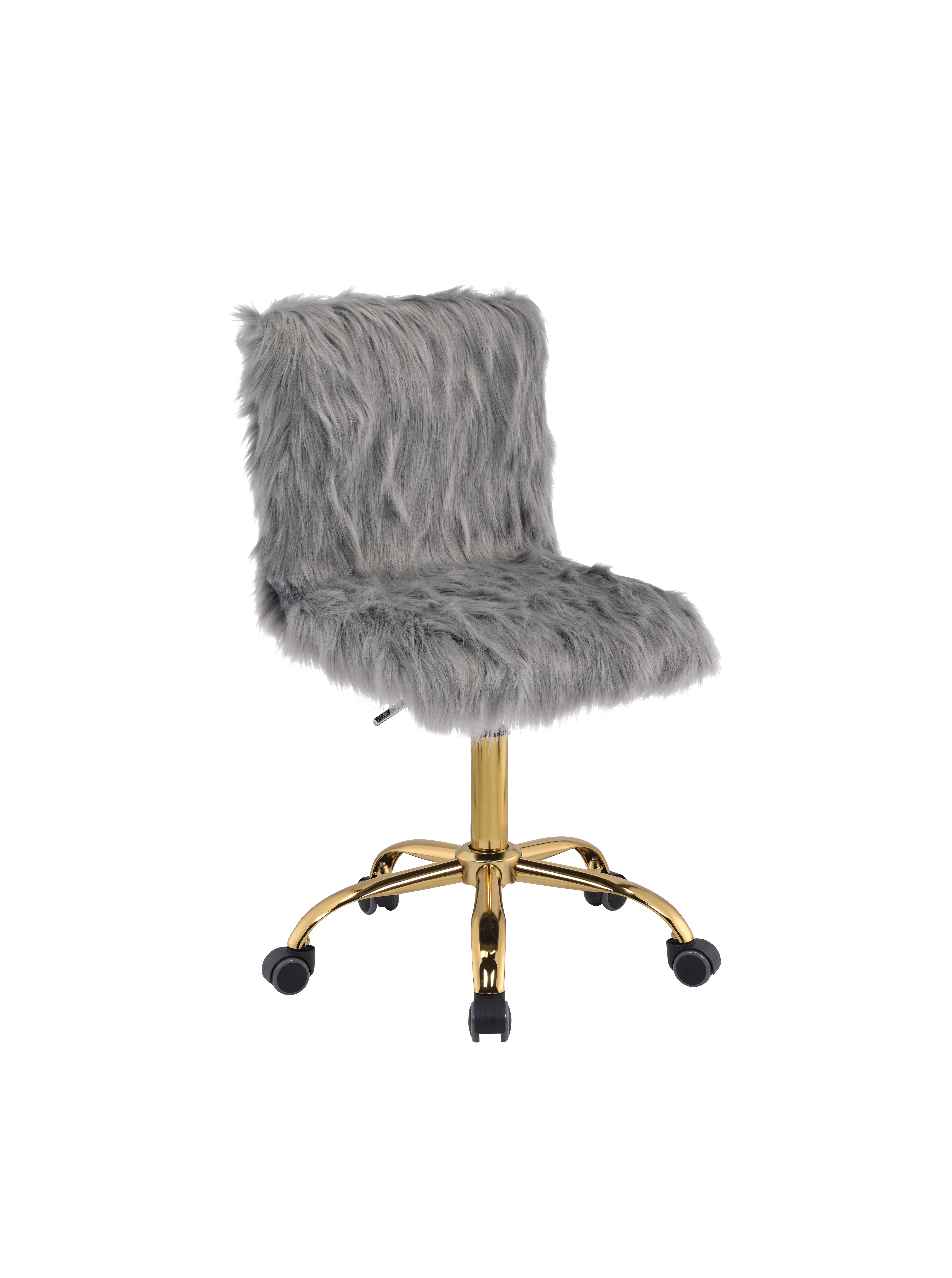 ACME Arundell Office Chair in Gray Faux Fur  Gold Finish-CASAINC