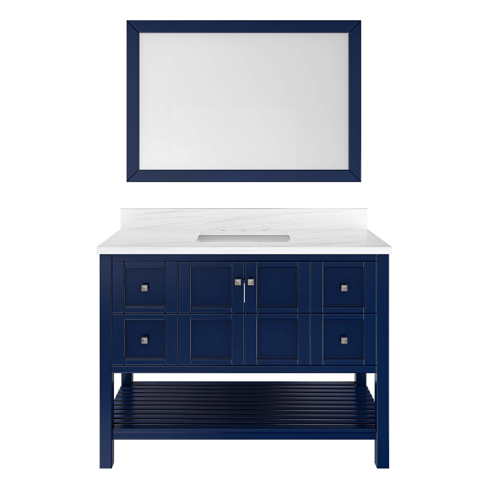 CASAINC 48 x 22 x 35.4 in. Solid Wood Navy Blue Bath Vanity with Carrara White Marble Countertop (No/With Mirror)