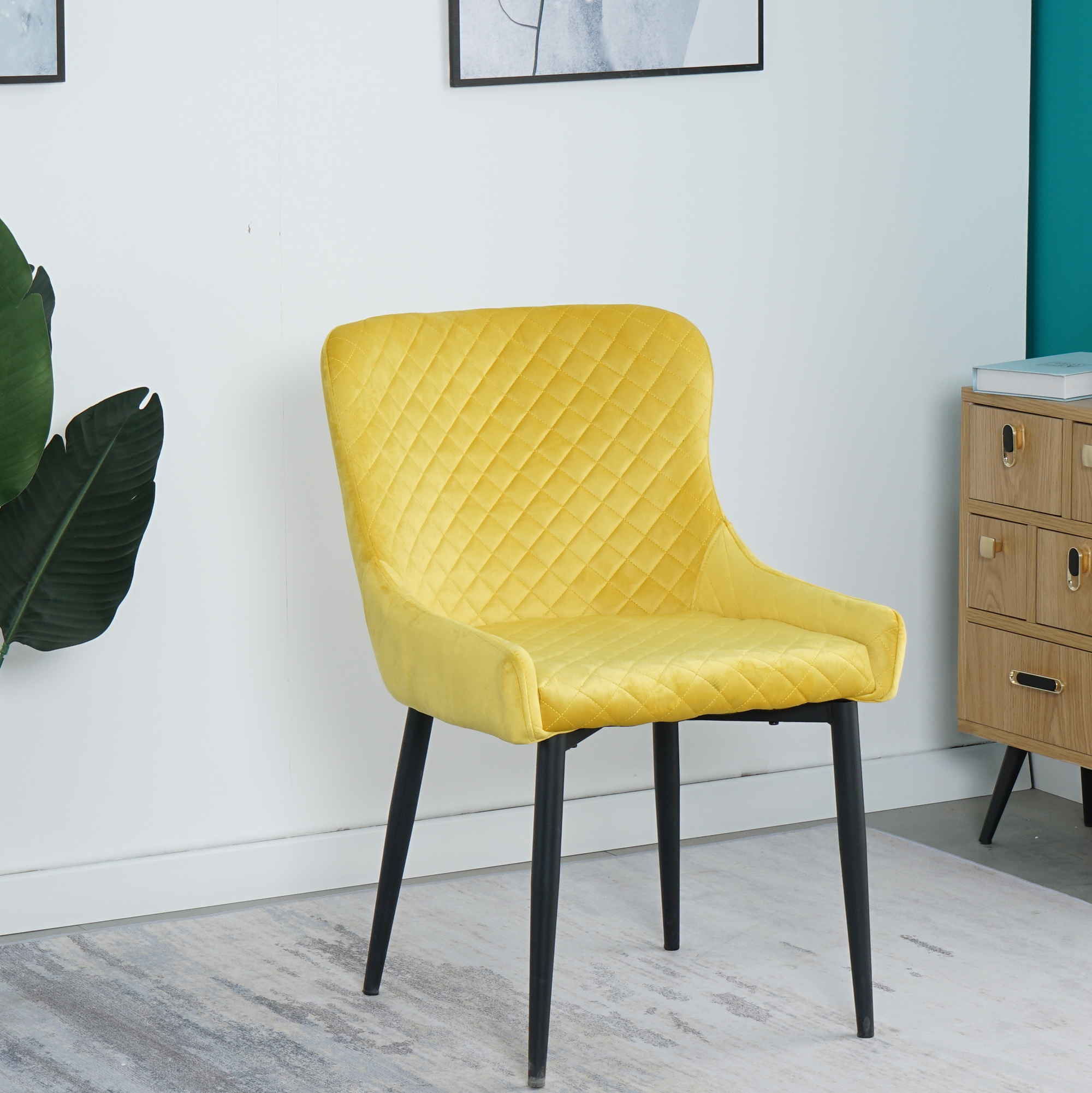 Cheap modern dining room furniture metal tube legs fabric yellow dining chair(set of 2)-CASAINC