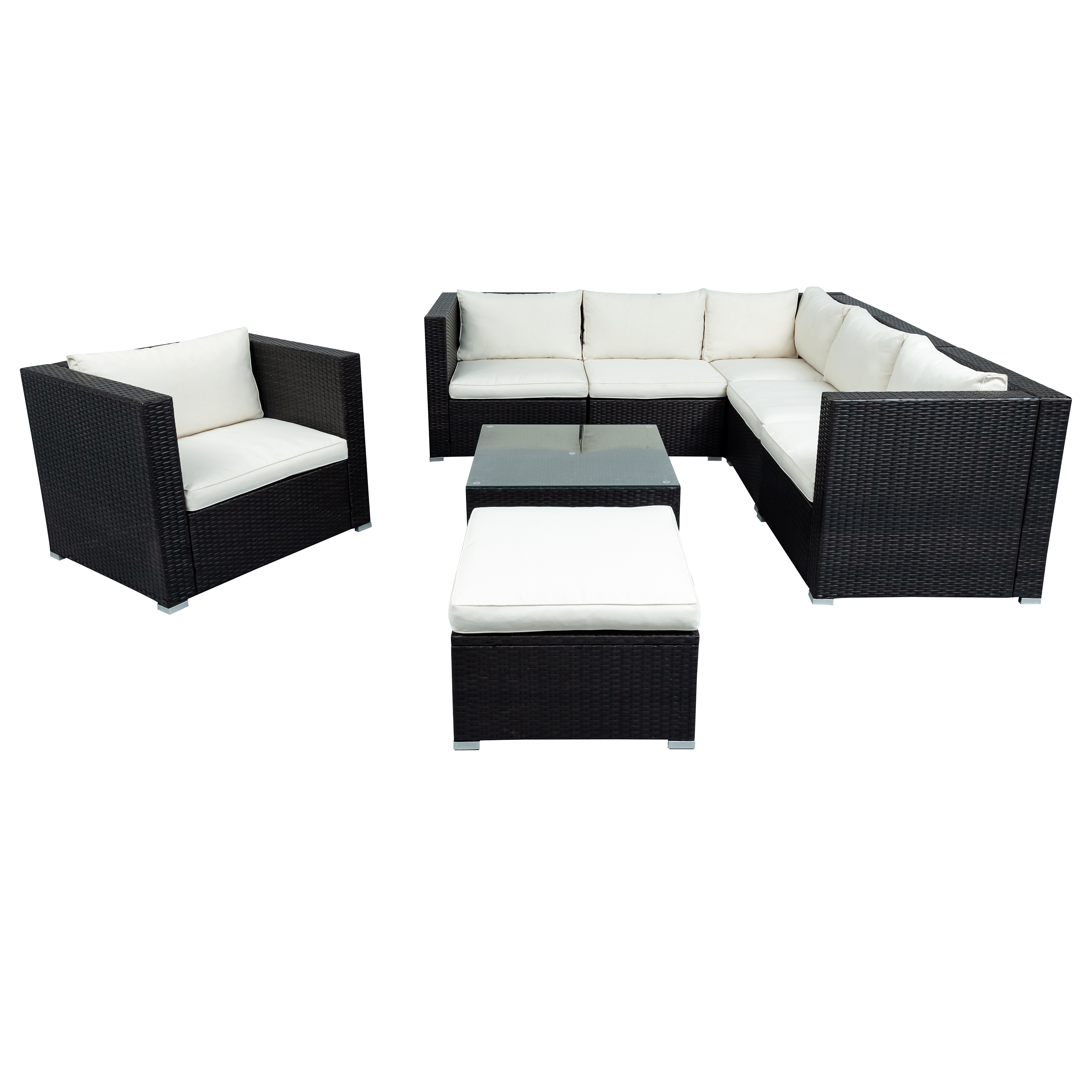 Patio Furniture Sets, 8-Piece Patio Wicker Corner Sofa with Cushions, Ottoman and Coffee Table-CASAINC