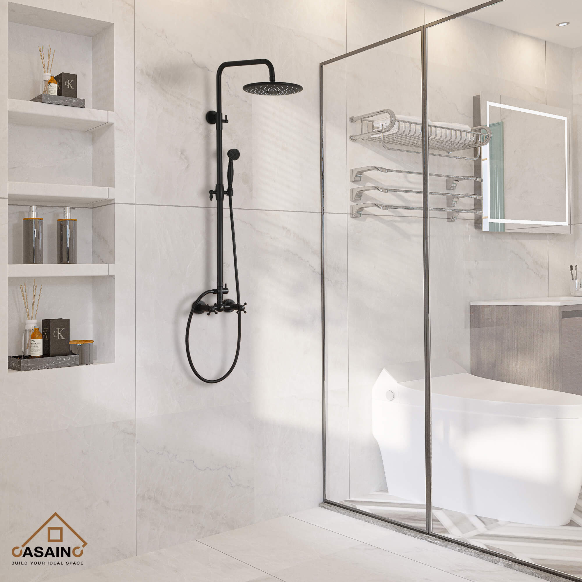 CASAINC Matte Black 10-in Rainfall Built-In Shower System