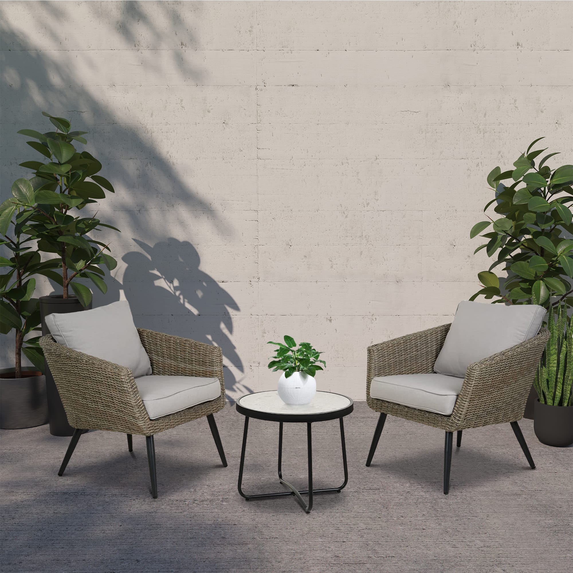 Norway All-Aluminum Rattan Chair Chat Three-Piece Set with Cushion