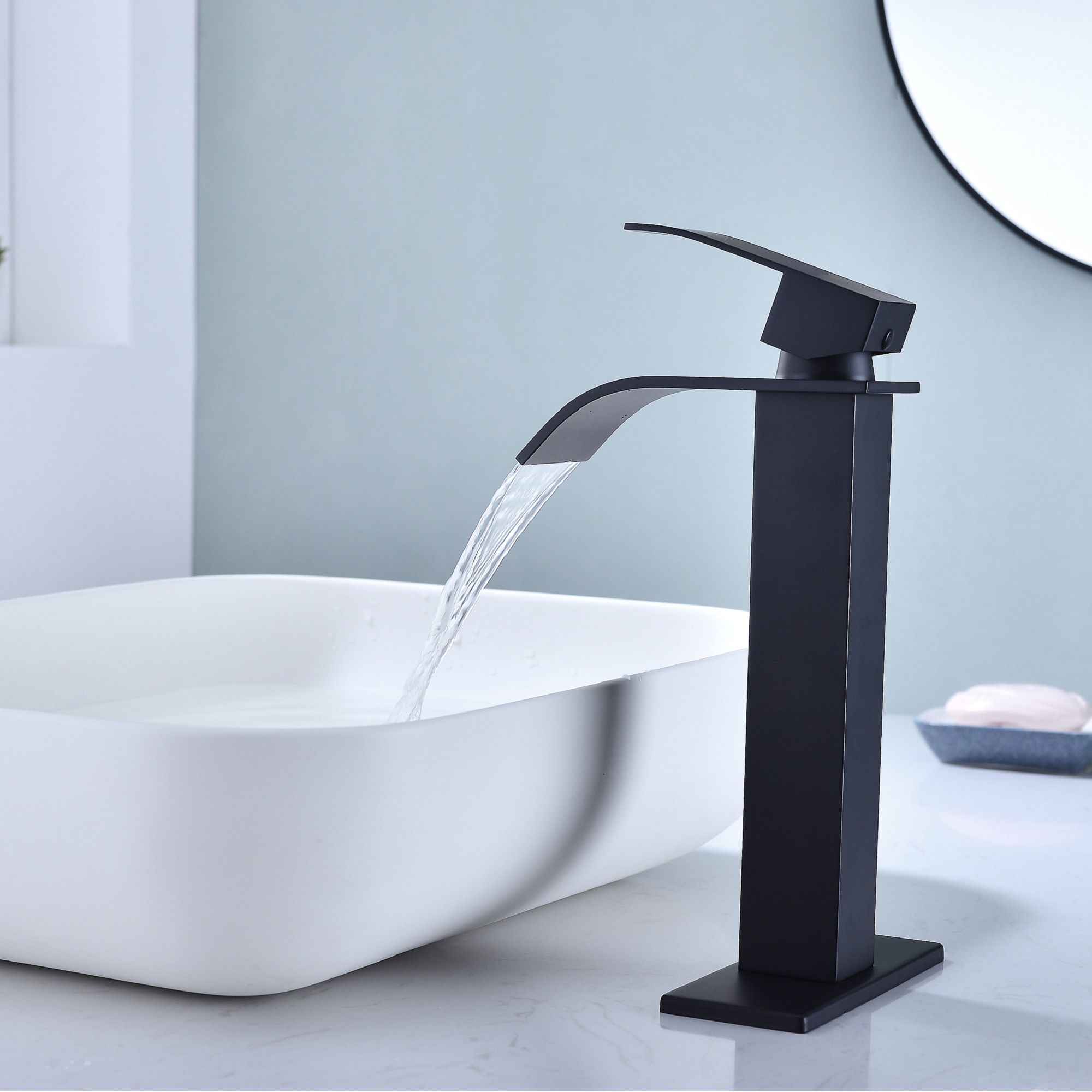 Waterfall Spout Bathroom Faucet,Single Handle Bathroom Vanity Sink Faucet-CASAINC