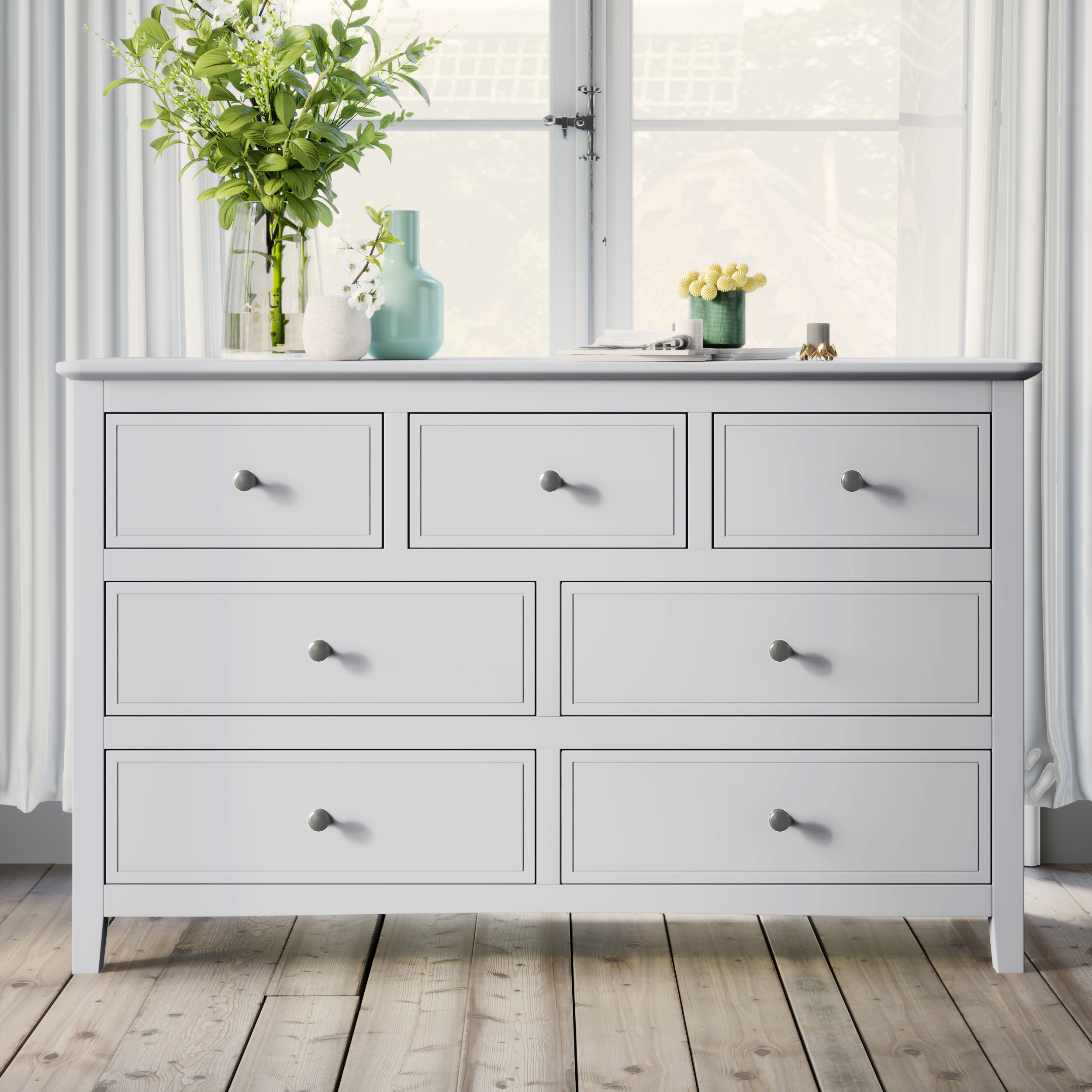7 Drawers Solid Wood Dresser in White-CASAINC