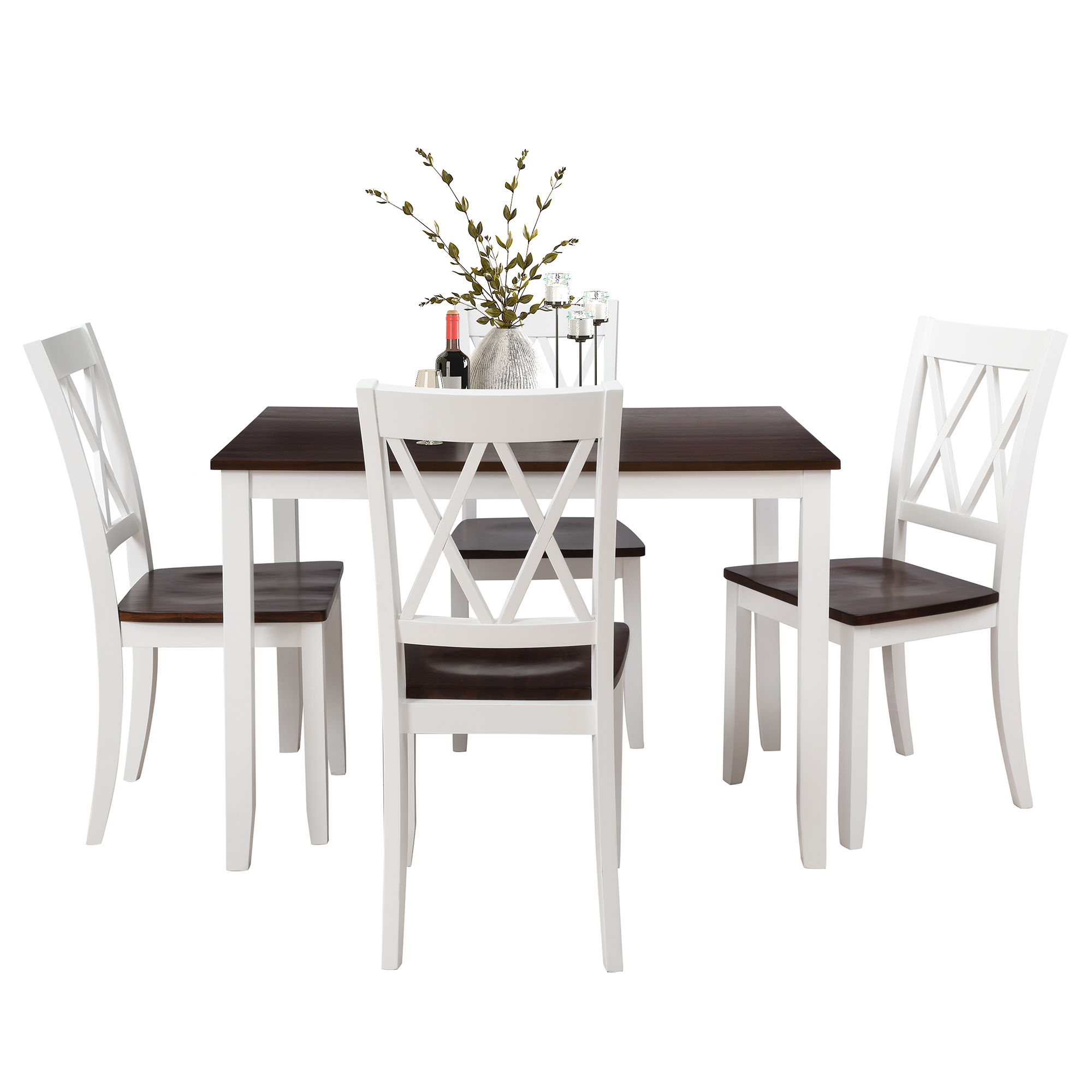  5-Piece Dining Table Set Home Kitchen Table and Chairs Wood Dining Set (White+Cherry)-CASAINC